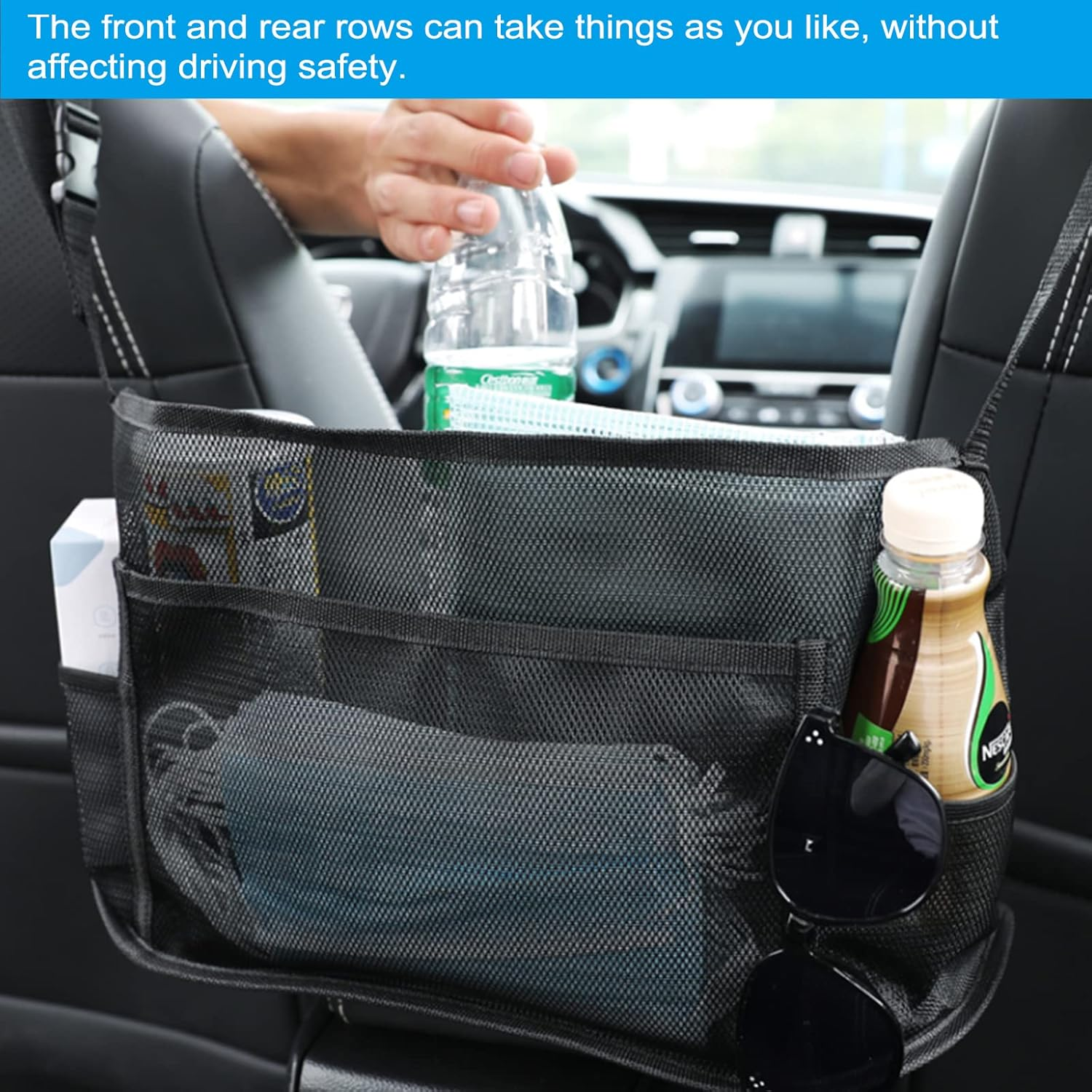 Car Seat Bag Holder,Car Net Pocket Handbag Holder between Front Seats,Car Handbag Purse Holder,Car Mesh Organizer,Purse Holder for Car,Large Capacity Car Net Bag Barrier of Back Seat Pet Kids image number 2