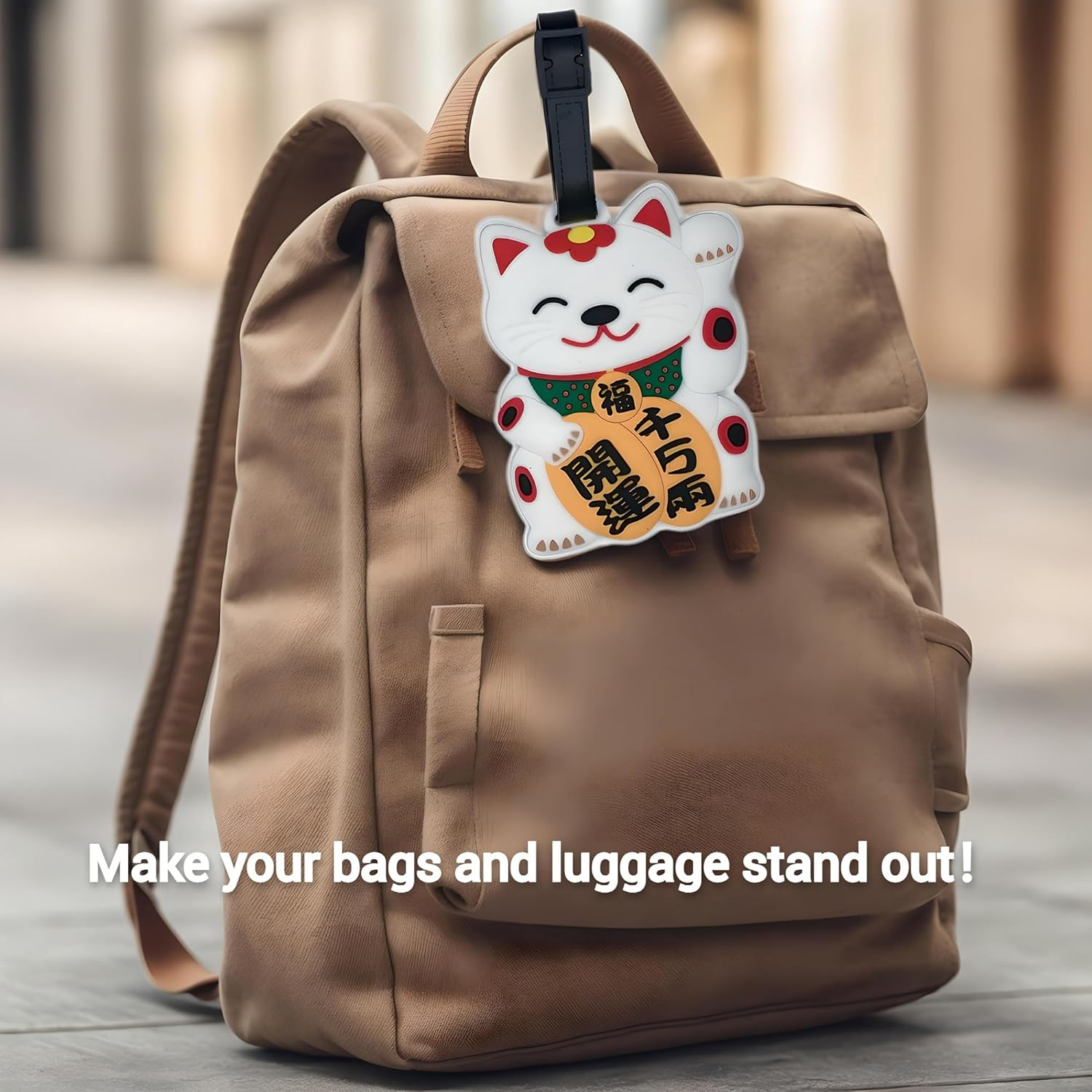 ANINIUCN Maneki Neko Japanese Silicone Luggage Tag &ndash; Cute Lucky Cat ID Label for Suitcases, Backpacks & Travel Bags &ndash; Fun Travel Accessory for Teens & Adults image number 2