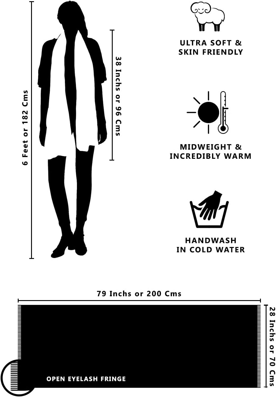 Cashmere Scarf (Gift Box) Made in Kashmir Soft Warm Scarf Merino Wool Mulberry Silk Blend Stole Wrap Womens Mens Pashmina Shawl 22/23 image number 5