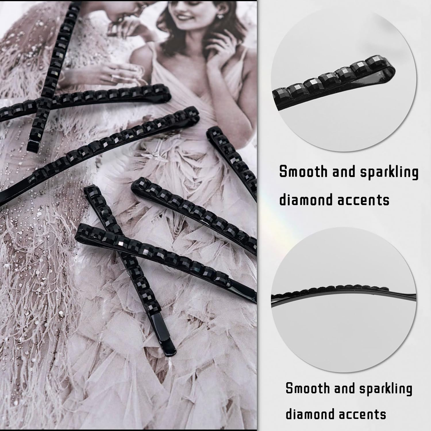 40 Pcs Black Rhinestone Bobby Pins Sparkly Hair Decoration Shiny Crystal Diamond Hair Pins Metal Hair Barrettes Hairpins for Women (Black) image number 2