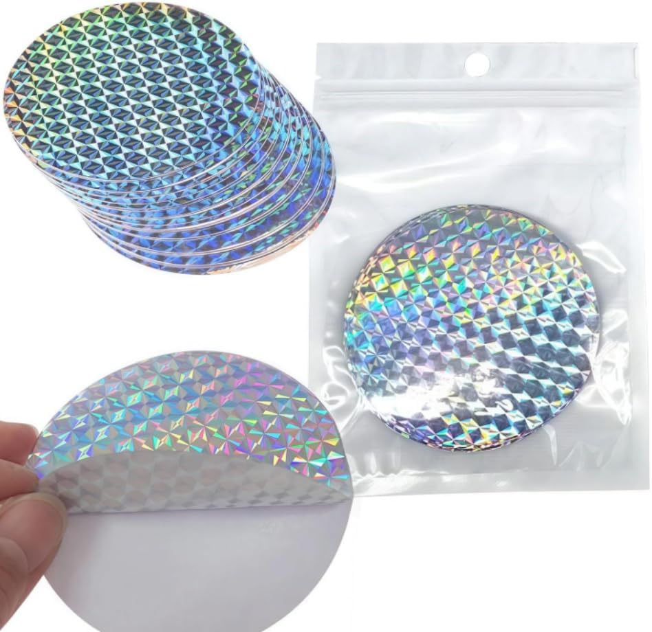 60 Pcs Reflective Window Tint Bird Deterrents,75 Mm Bird Film Bird Deterrent Spikes Reflective Discs,Anti-Collision Window Stickers,For outside Easy Install Weatherproof Garden Yard image number 4