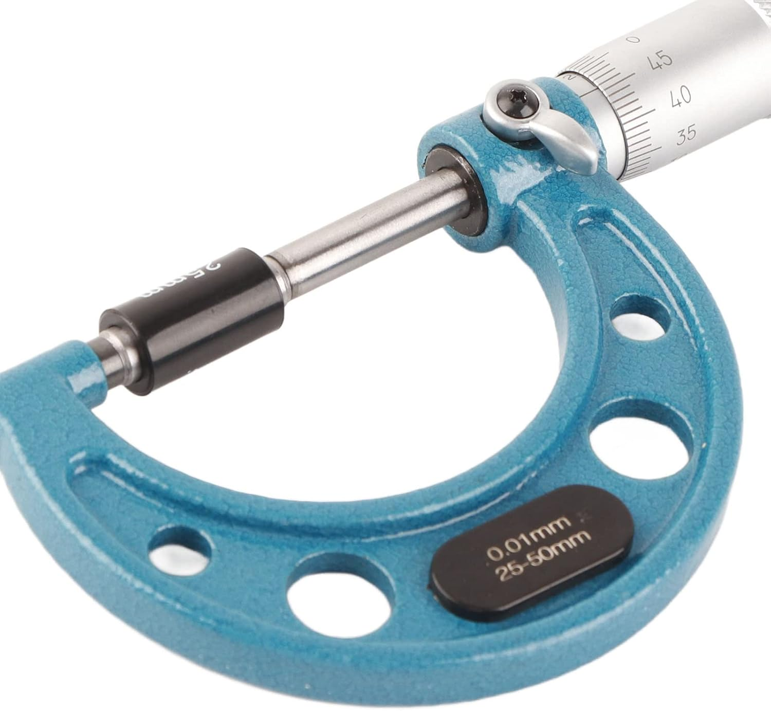 Outside Micrometer, Accurately Measure Length, Diameter, or Thickness with High Precision, Wide Measuring Range, Made of Stainless Steel Material, Clear Scales, Light and Small, (25-50Mm) image number 6