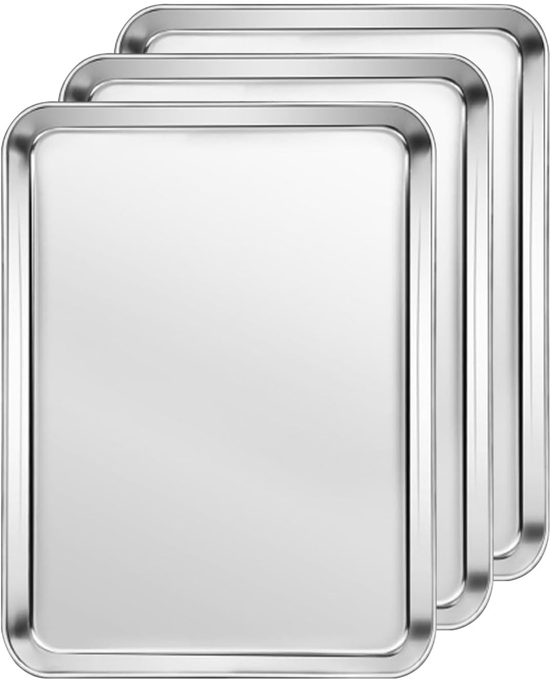 Large Baking Sheets Set of 3,Stainless Steel Baking Tray,Rectangle 16 X 12 X 1 Inches,Professional Bakeware Oven Tray,Healthy & Heavy-Duty, Easy Clean & Mirror Finished