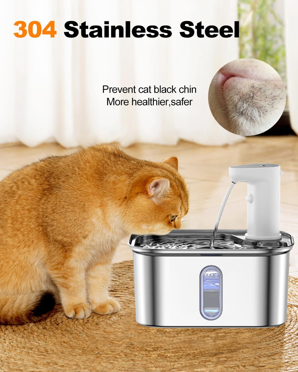 Oolong Cat Water Fountain,Automatic Wireless Pet Water Fountain Stainless Steel with Motion Sensor,3L Ultra Quiet Cat Drinking Fountain Battery Operated with Water Level Window,3 Modes and 3 Filters image number 6