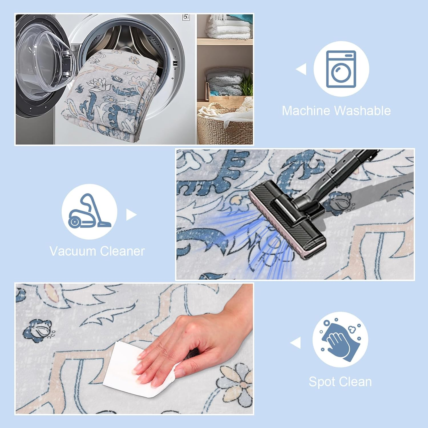 MOSISO 4X6 Area Rug for Living Room, Washable, Non Slip Vintage National, Low Pile Carpet, Faux Wool Rectangular Area Rug Carpet for Living Bedroom Dining Room, Home, Blue - Blue image number 4