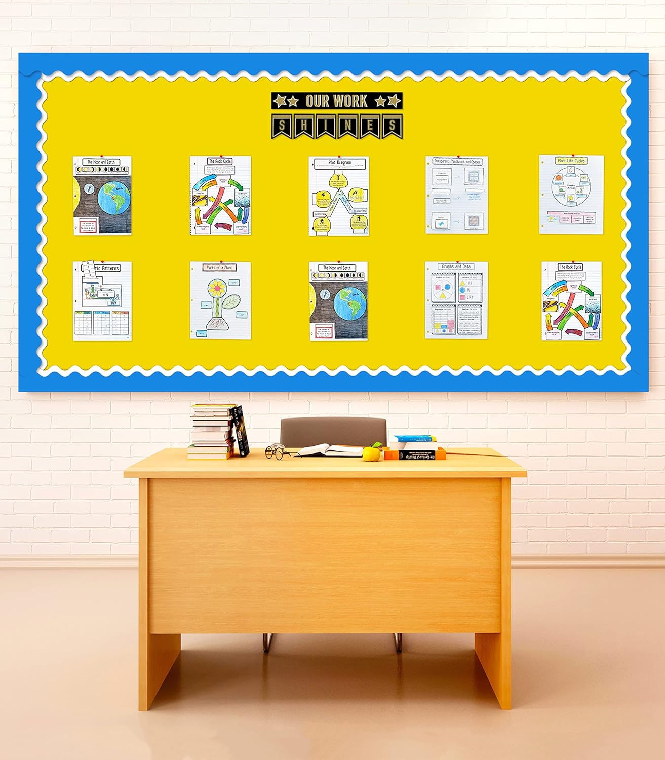 Carson Dellosa 65 Ft Scalloped Blue Bulletin Board Borders, Classroom Borders for Bulletin Board, White Board, Cork Board, Locker, and Classroom D&eacute;cor, Bulletin Board Trim - Blue image number 5