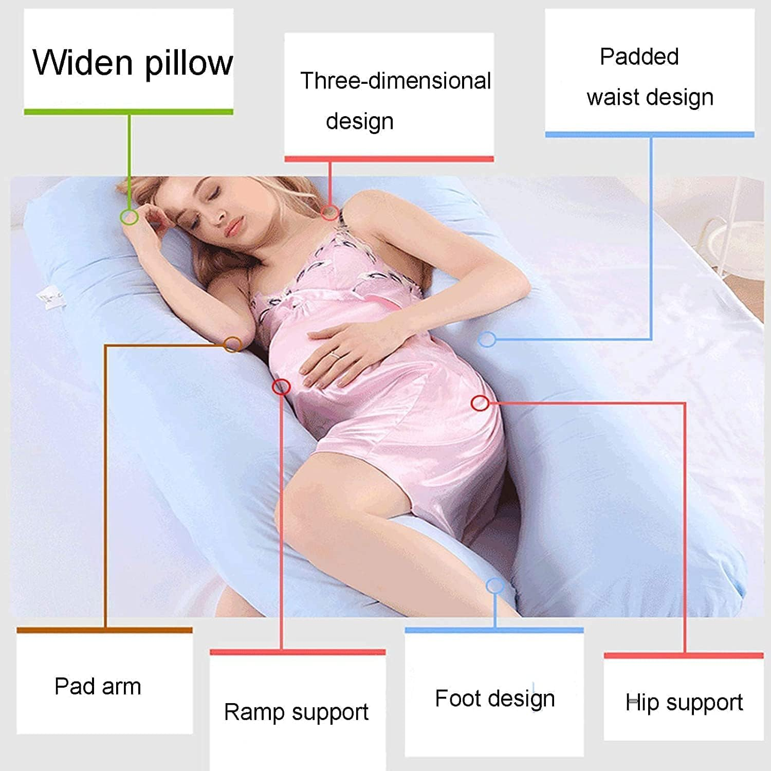 Pregnancy Pillows, Pregnancy Belly Side Sleeping Pillow, Maternity Waist Pillow, Comfortable Support Back HIPS Legs, Women Body Cotton Pillowcase U Maternity Form Pillows, Pure Cotton (Light Gray) image number 6