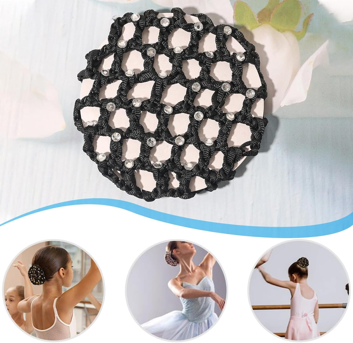 JYNXOR Pack of 5 Net for Hair, Hair Nets Hairstyles, Hair Net, Bun Net, Ballet Bun Net, Crystal Hair Net, Ballet Hair Net, Bun Ballet Girls, Bun Glitter, Bun Nets with Rhinestones image number 3