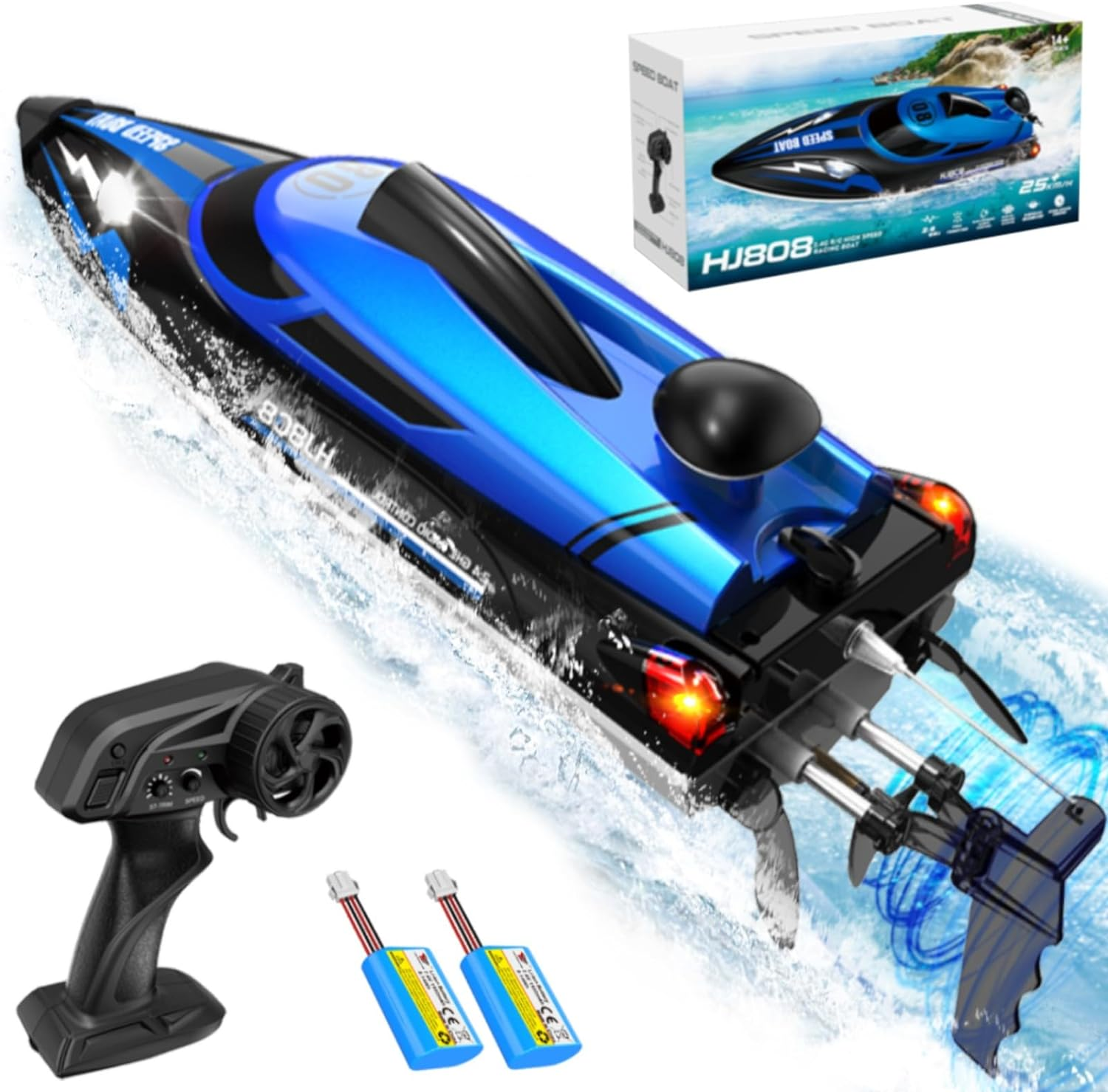 OSWIN RC Boat - HJ808 with 2 Rechargeable Battery, 20+ MPH Fast Remote Control Boat for Pool & Lake, RC Speed Boat 2.4Ghz Race Boats for Adults & Kid, Outdoor Water Toys(Blue) image number 5
