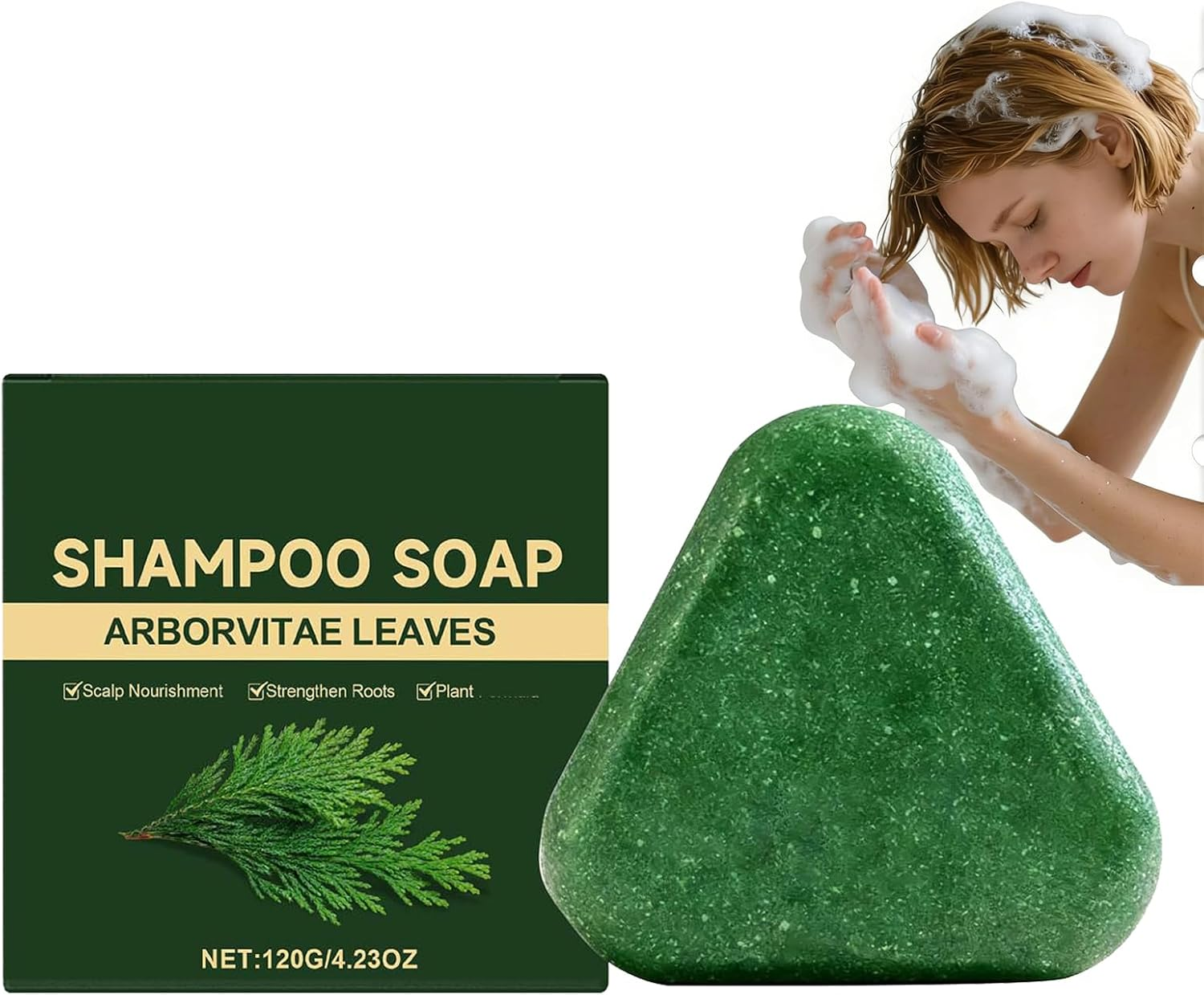 Nature Triangle Shampoo Bar, Plant-Based Solid Shampoo Bar, Control Oiliness, Eliminate Dandruff, Cleansing Soap with Arborvitae Leaves, Shampoo Bars for Thinning Hair Cleansing & Nourishing (1Pcs)