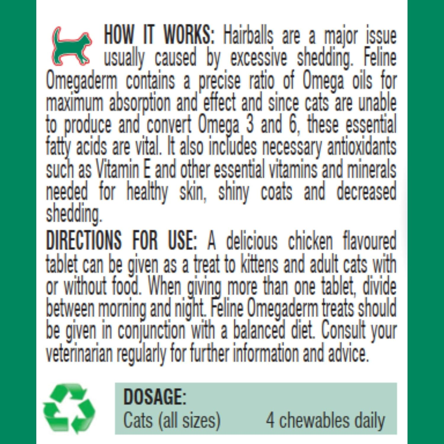 Vetalogica Feline Omegaderm Healthy Skin and Shiny Coat Supplements 120 Chewable Tablets image number 3