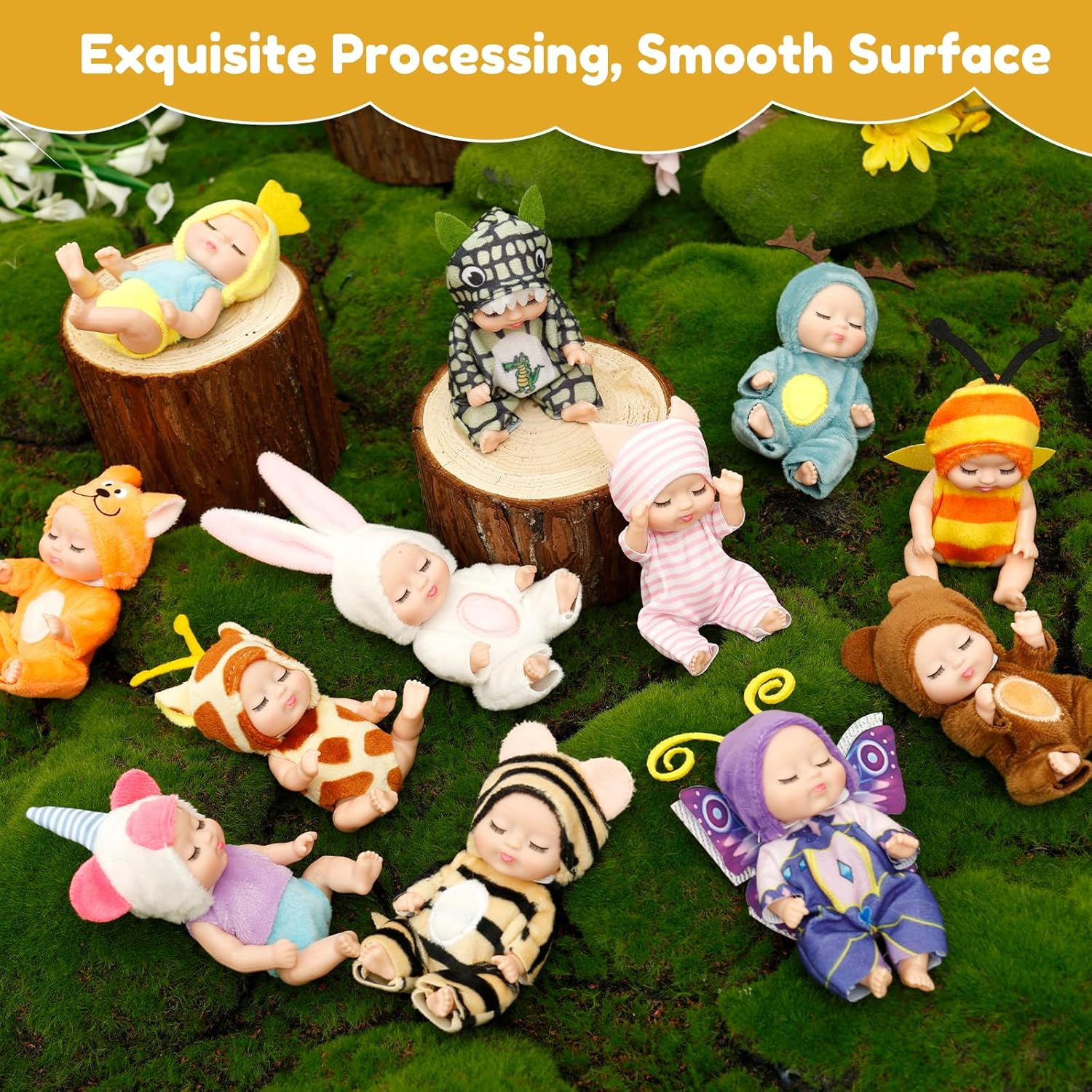 12 Pcs Mini Baby Dolls, 4Inch Lifelike Realistic Baby Dolls, Adjustable Posture Small Baby Doll Toy with Clothes, Mini Baby Doll Set for Girls Toddlers image number 3