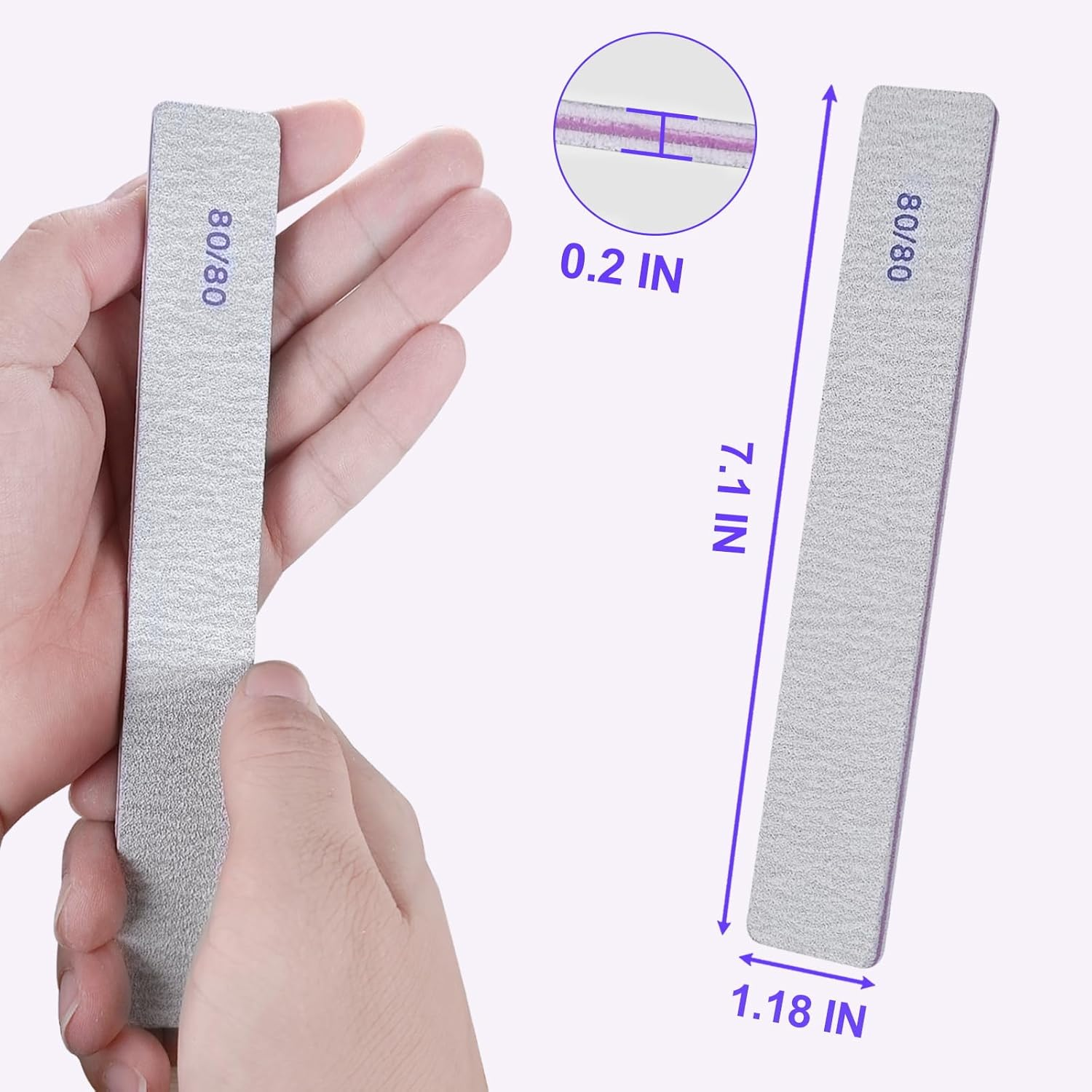 80/80 Grit Nail Files (100 Pack), Heavy Coarse Emery Boards for Acrylic Nails and Gel Nails, 80 Grits Double Sided Nail File Emory Professional Nail Filer Reusable Washable Manicure Square Gray