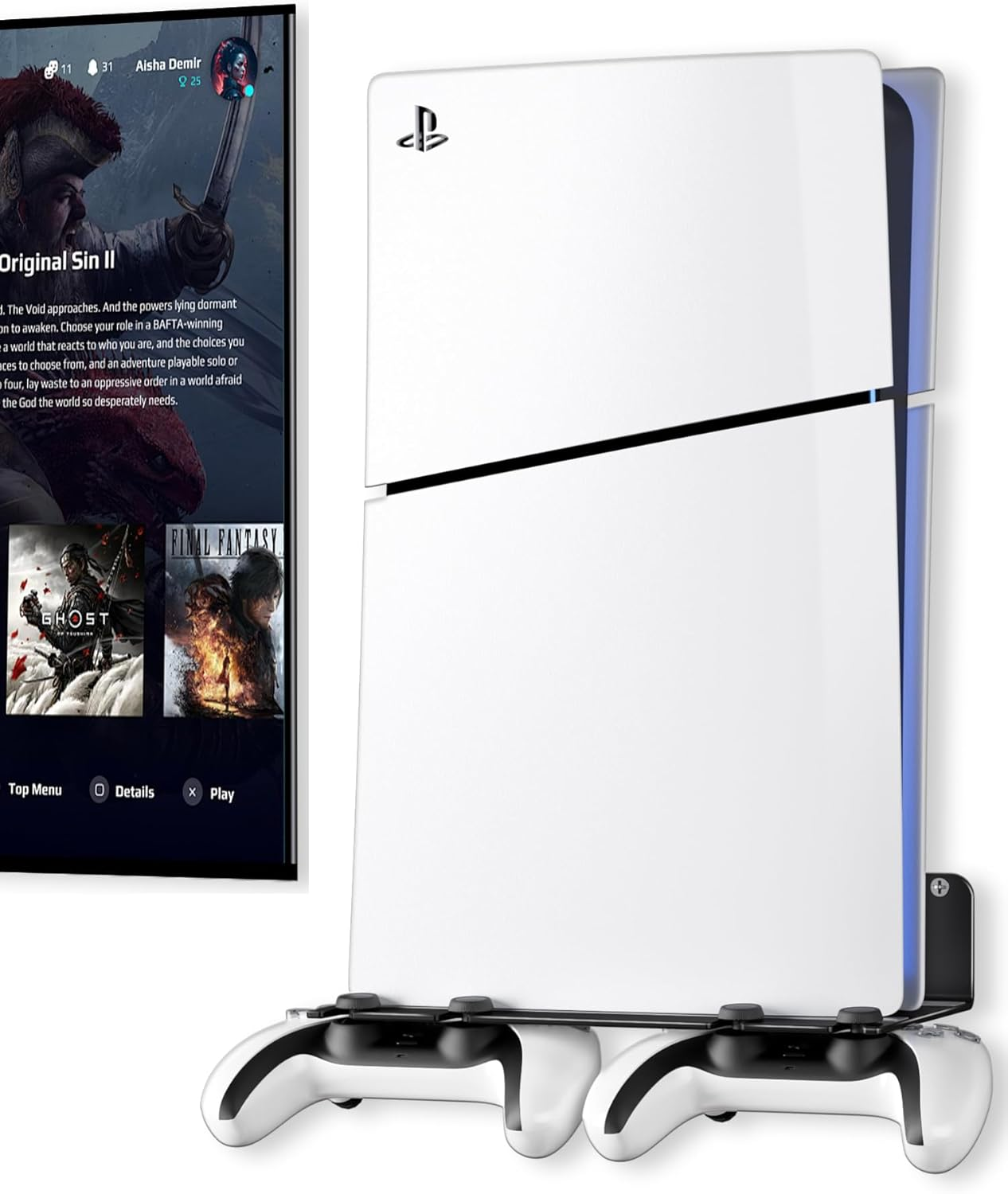 ANSHAWTIY PS5 Wall Mount Aluminum Alloy Compatible with All PS5 Generations Holds Two Controllers Unimpeded Heat Dissipation Ps5 Accessories Universal for Living Room and Bedroom