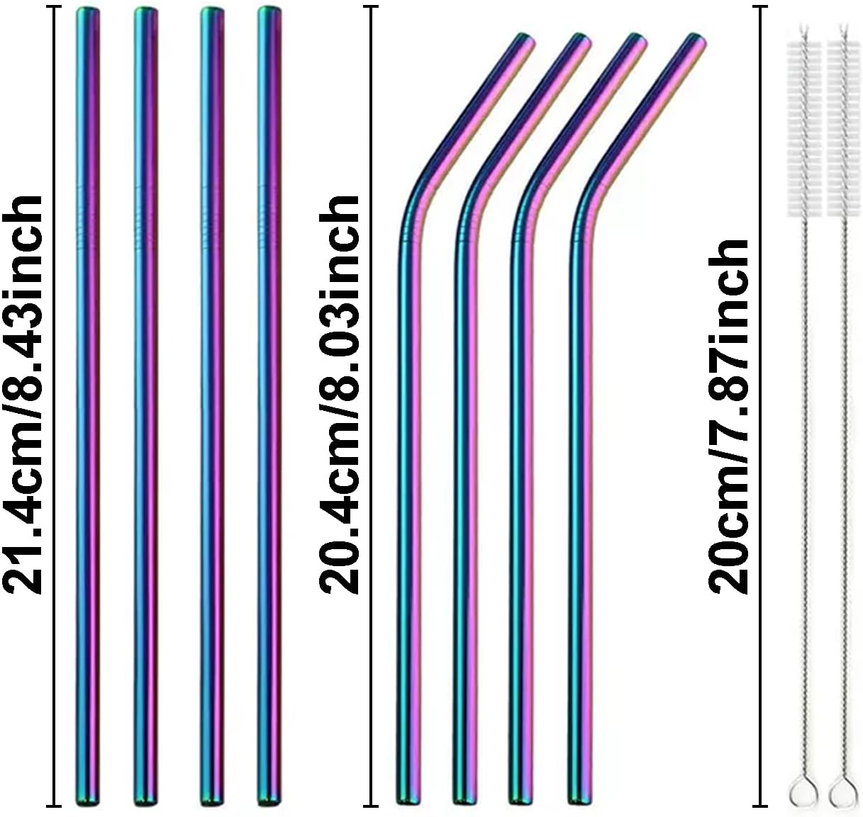 U10SIL 10-Pack Reusable Stainless Steel Straws Set with 2 Brushes & Case - Bent & Straight Long Metal Drinking Straws, Dishwasher Safe, Eco Friendly Rainbow Straws for Home, Party, Travel (Rainbow) image number 2