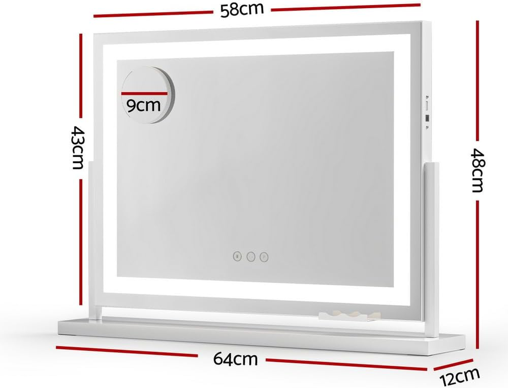 Embellir Makeup Mirror 58X46Cm 360～ Rotatable Vanity Mirror with Lights Bright Light Strip 3 Colour Temperatures Adjustable Brightness image number 2