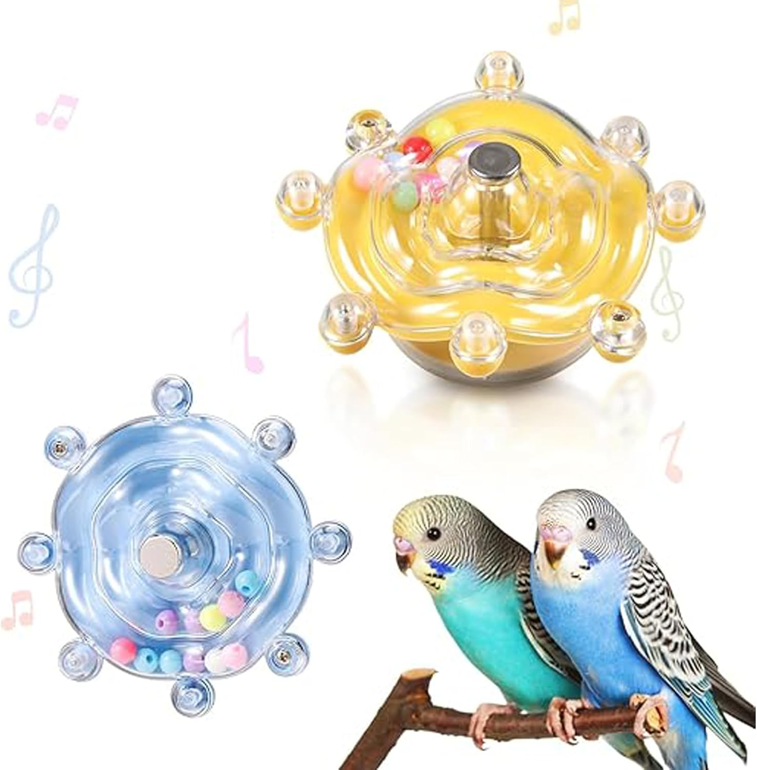 Fokmuaex 2 Pack Natural Wood Parrot Toys with Spinner Wheels - Interactive Bird Cage Accessories for Chewing, Exercise & Foraging, Colorful Spinning Rattles for Conures, Cockatiels, Parakeets image number 5