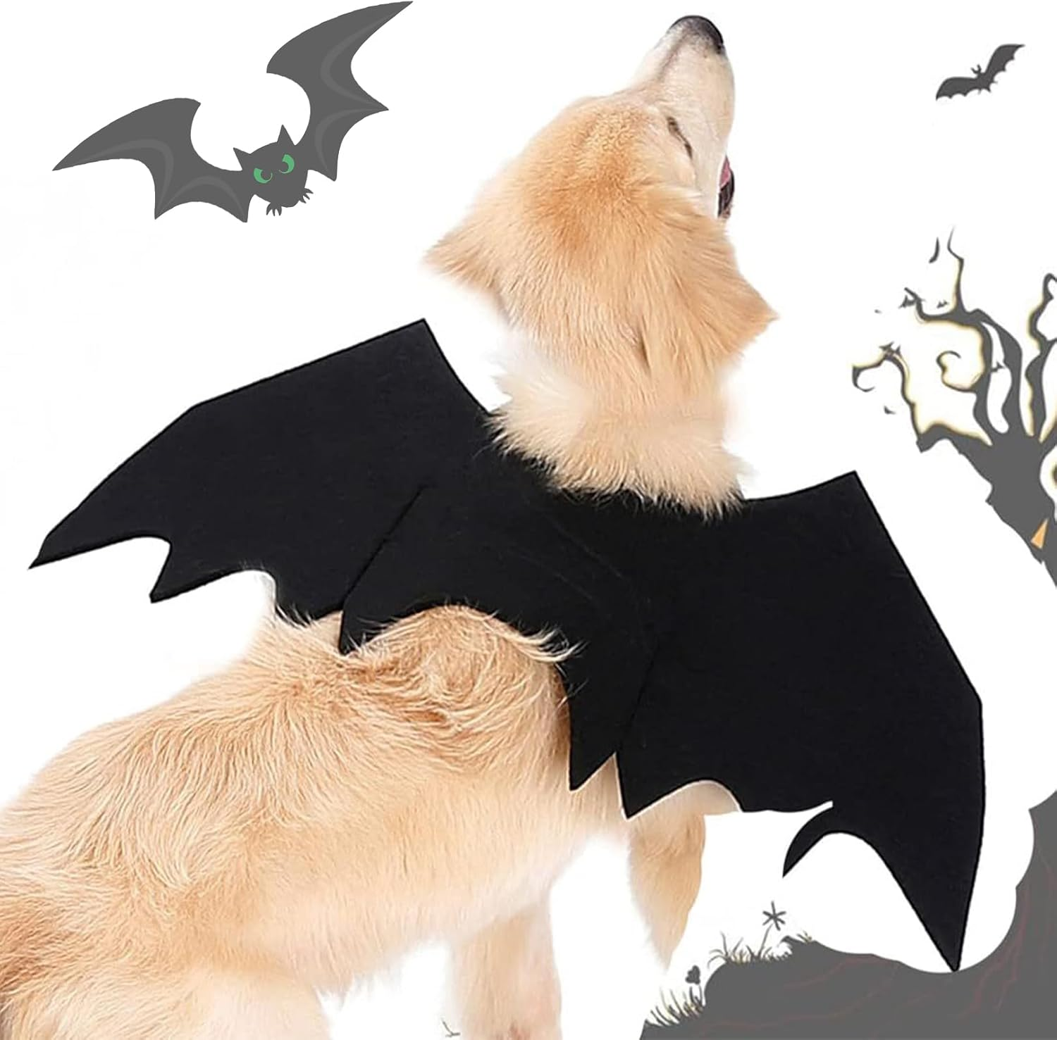 Cat Halloween Costume Dog Bat Wings, Halloween Cat Costume Pet, Includes Bat Wings Dog and Pumpkin Bells, for Pet Halloween Party, Cosplay for Pets (M) image number 3