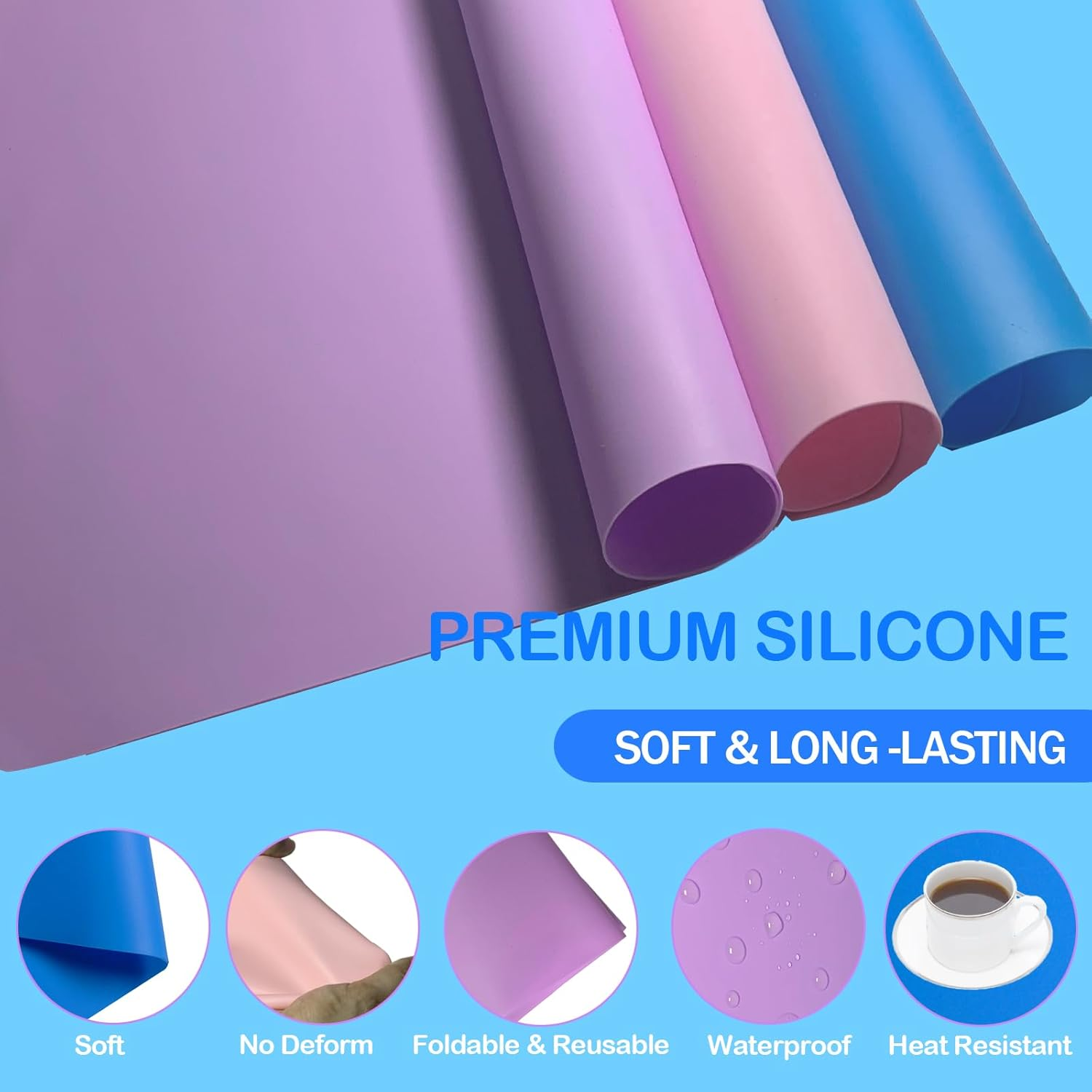 ZACHMEST 3 Pack Crafting Pad 40X30Cm, Painting Pad Silicone Mat Crafting Silicone Mat for Epoxy Resin, Silicone Pad Non-Stick Non-Slip Table Mat for Crafting Resin Craft Kneading Pad Painting image number 2