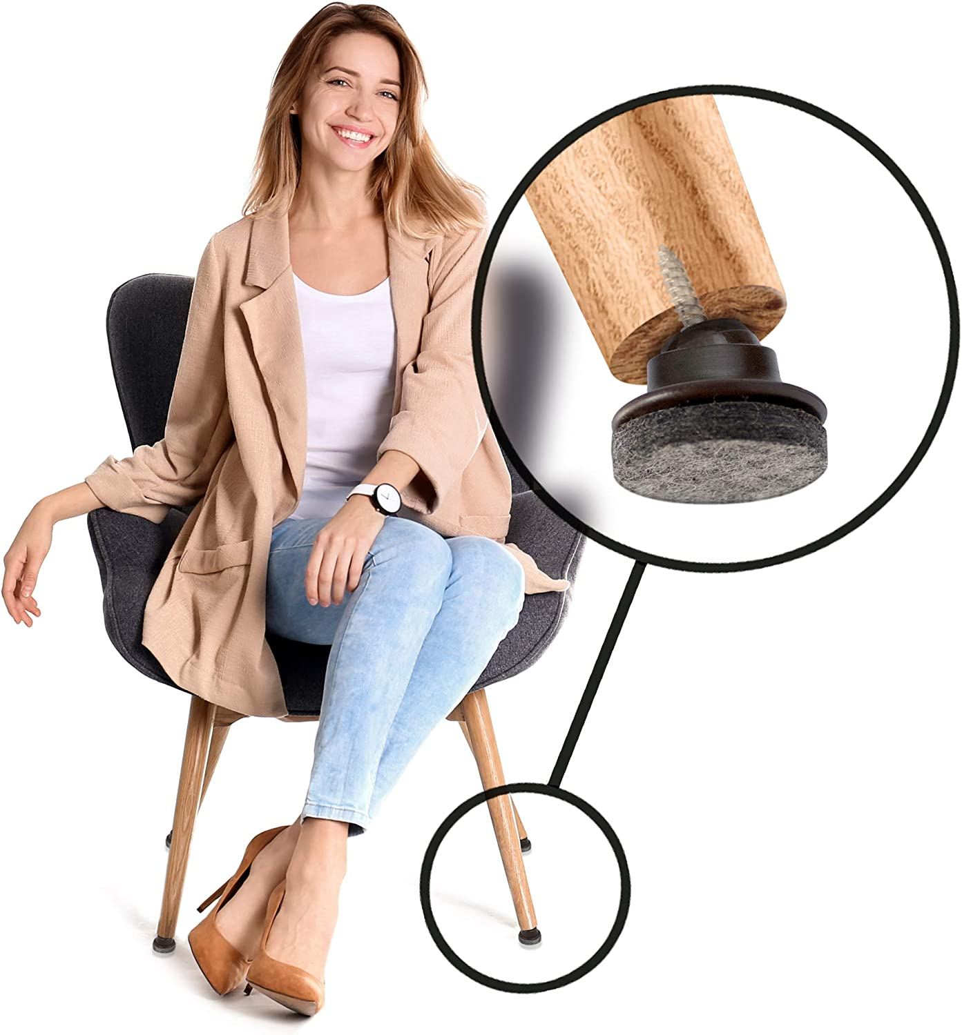 Gorillafelt Swivel Glide Felt Sliders for Chairs (16 Pack) Screw-On Floor Protectors for Angled Furniture Legs, 1 Inch round Felt Glides, CB259-16 image number 6