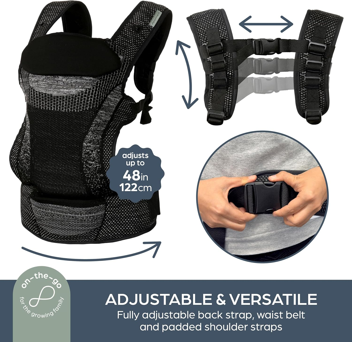 Dreambaby Inspire 3-Position Baby Carrier Newborn to Toddler, 8-33Lb Front & Backpack Style Infant Carrier, Breathable Knit Fabric, Comfortable Head Support, Built in Storage Bag for Parents on the Go