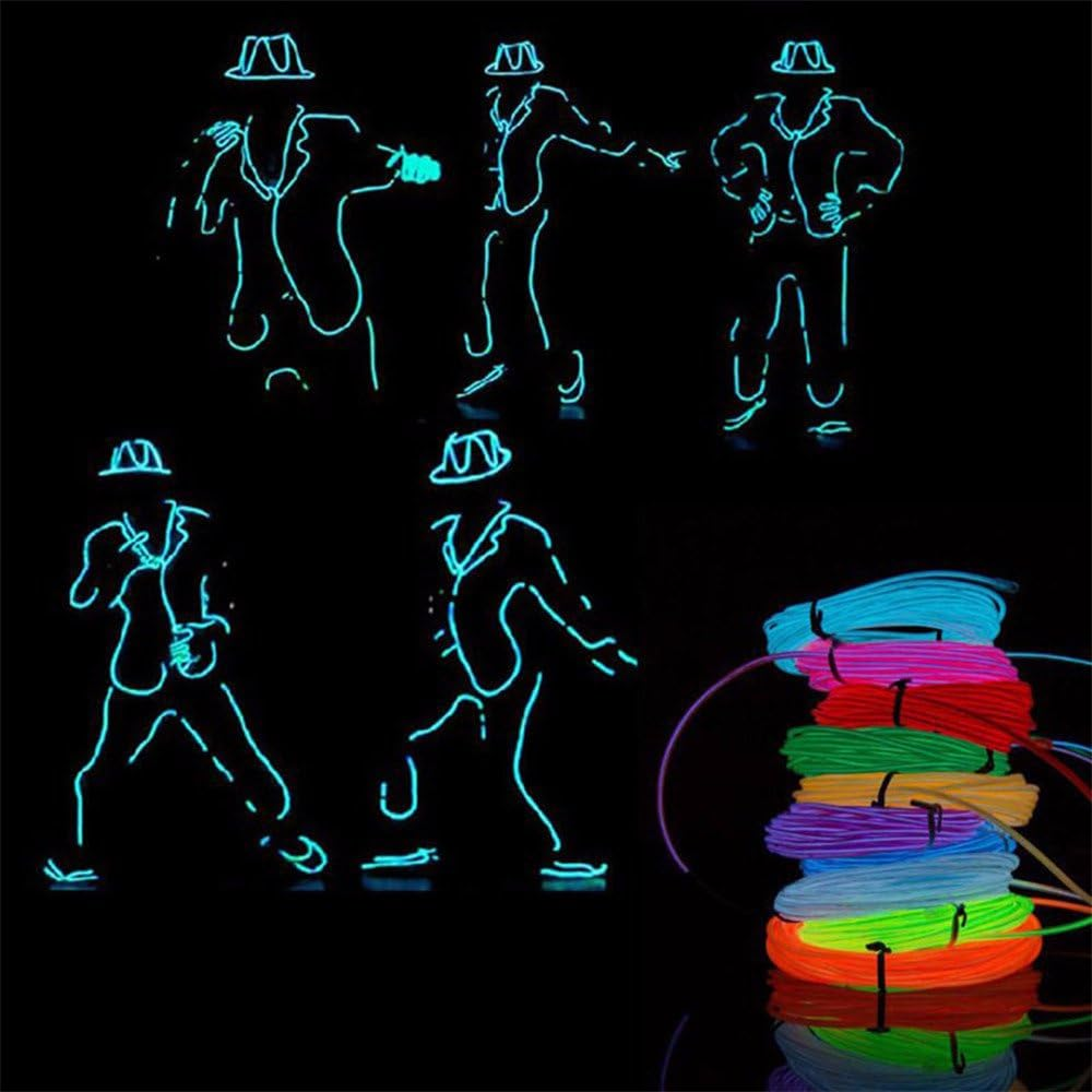 EL Wire Light, 16.4Ft/5M Portable Battery Pack Neon Lights Strip 360&deg; Cuttable Glowing Rope Lights for Parties, Halloween, DIY Decoration(Yellow) image number 5