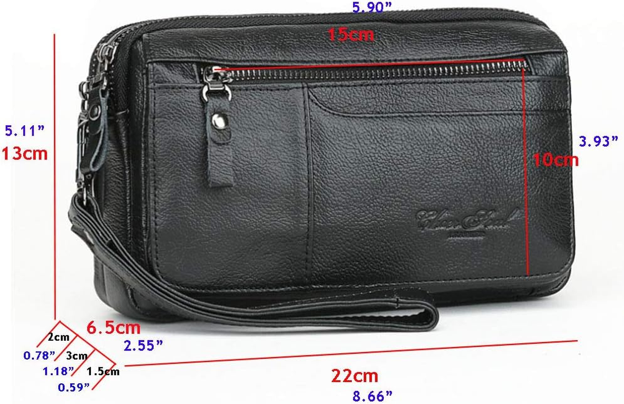 Leather Clutch Purse Wristlet Long Wallet for Men Phone Coin Money Organizer Holder Wrist Bag Day Pack Daypack Business Handbag image number 6
