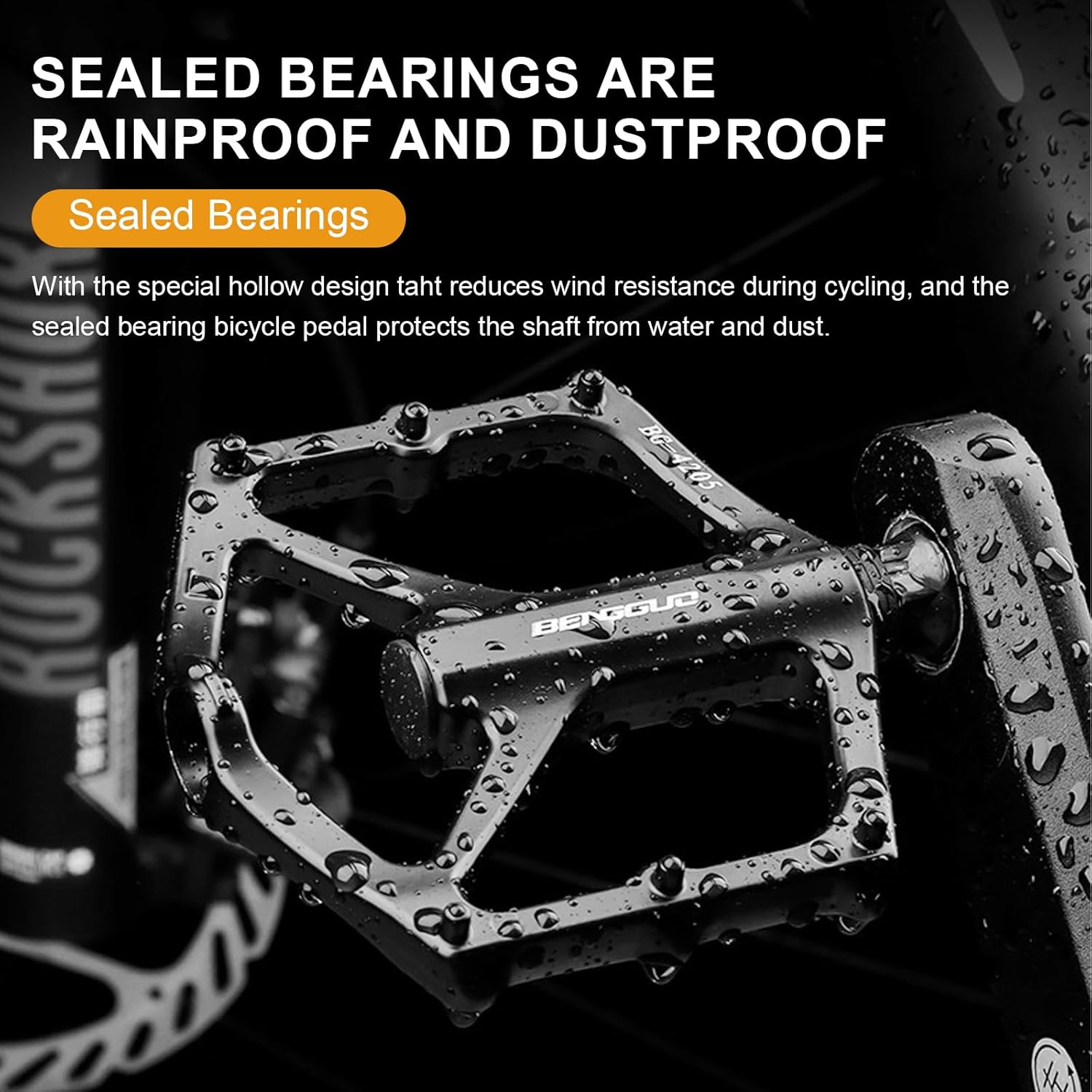 Bike Pedals, Mountain Bike Pedals, Aluminum Alloy Bicycle Pedals, 9/16" Sealed Bearings Road Bike Pedals, Lightweight Bicycle Flat Pedals with Anti-Skid Nails for Road Mountain BMX MTB Bike image number 5