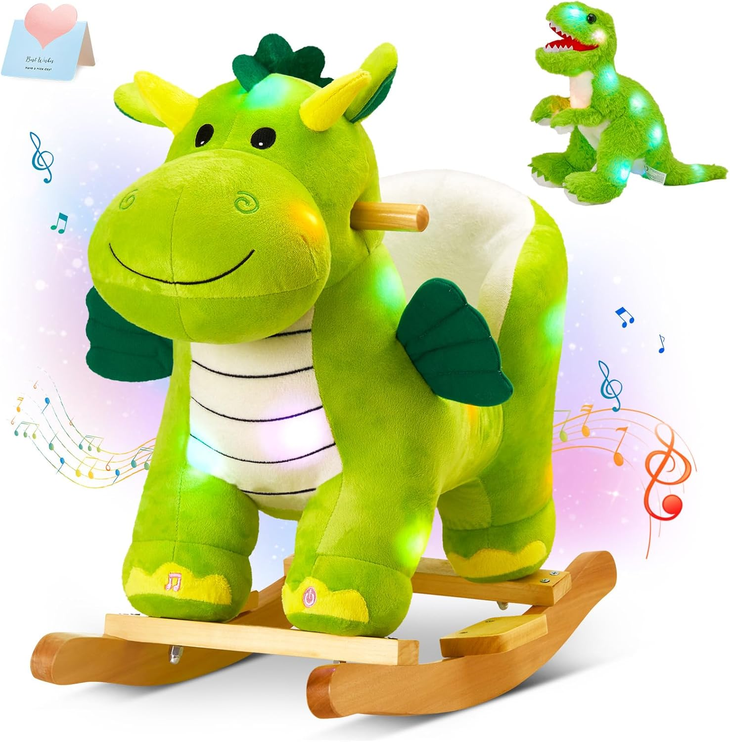 Glow Guards Musical Dinosaur Baby Rocking Horse Set - 2 Dinosaur Rockers with Safety Belt for Toddlers 1-3