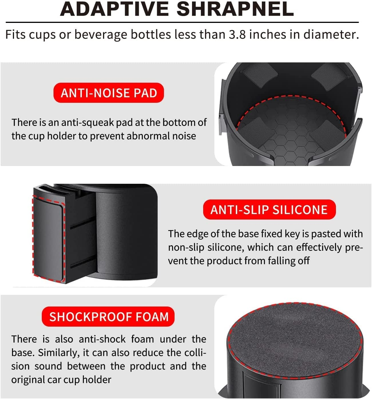 ACEBON Car Cup Holder Expander Adapter with Adjustable Base & Removable Phone Holder, Compatible with Hydro Flasks 32/40Oz, Yeti 14/24/36/46Oz Ramblers image number 2