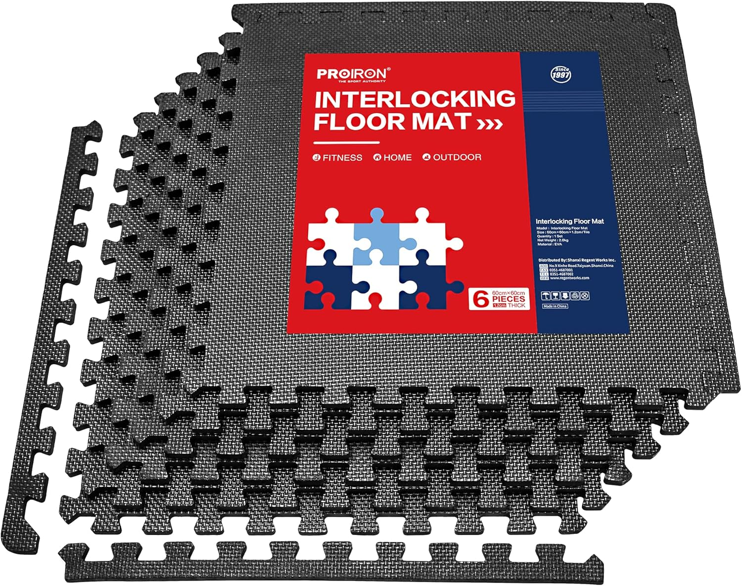 PROIRON Puzzle Exercise Mat 2CM Thick, EVA Interlocking Foam Floor Tiles for Home Gym, Mat for Home Workout Equipment, Gym, Floor Padding for Kids, 60 Cm X 60 Cm X 2 Cm, 24 Sq Ft - 6 Tiles