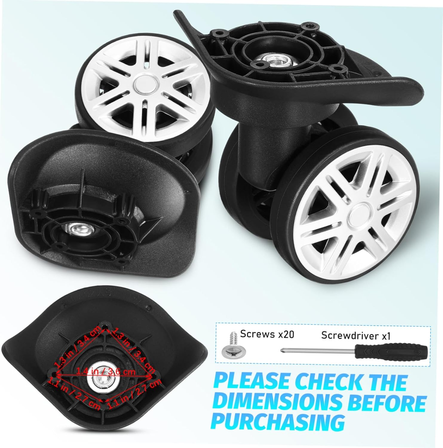 FOMIYES 4Pcs Luggage Wheels Replacement Swivel Caster Wheels Rotation Suitcase Roller for Repair Travel Accessory image number 5