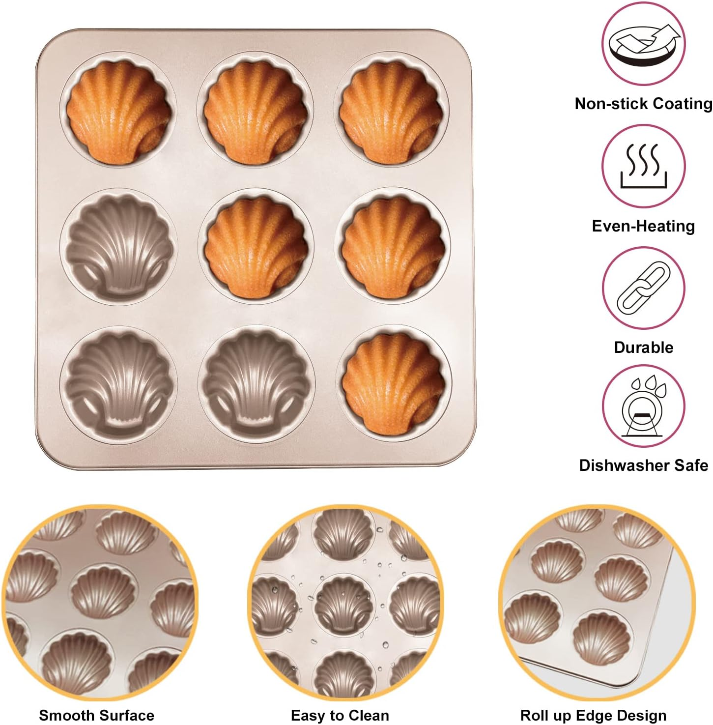 Madeleine Baking Moulds Shell Mould Cake Mould Bear Paws Baking Mould Non-Stick Madeleine Baking Tray Mould French Dessert Baking Mould Made of Carbon Steel 9 Cavities for Muffins Brownies Bread image number 3