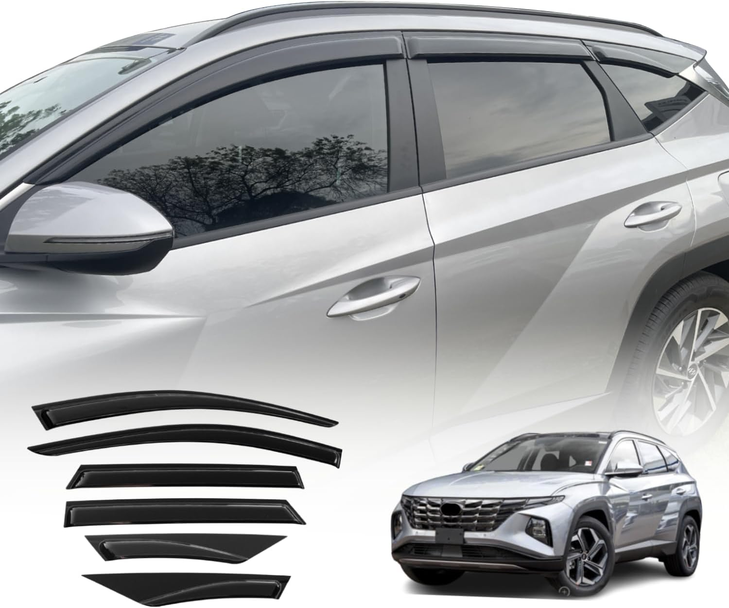 OAD4X4 Weathershields Compatible with Hyundai Tucson 2021-Onwards, Weather Shields Window Visors Wind Deflectors Sun Rain Guard 6PCS Set image number 5