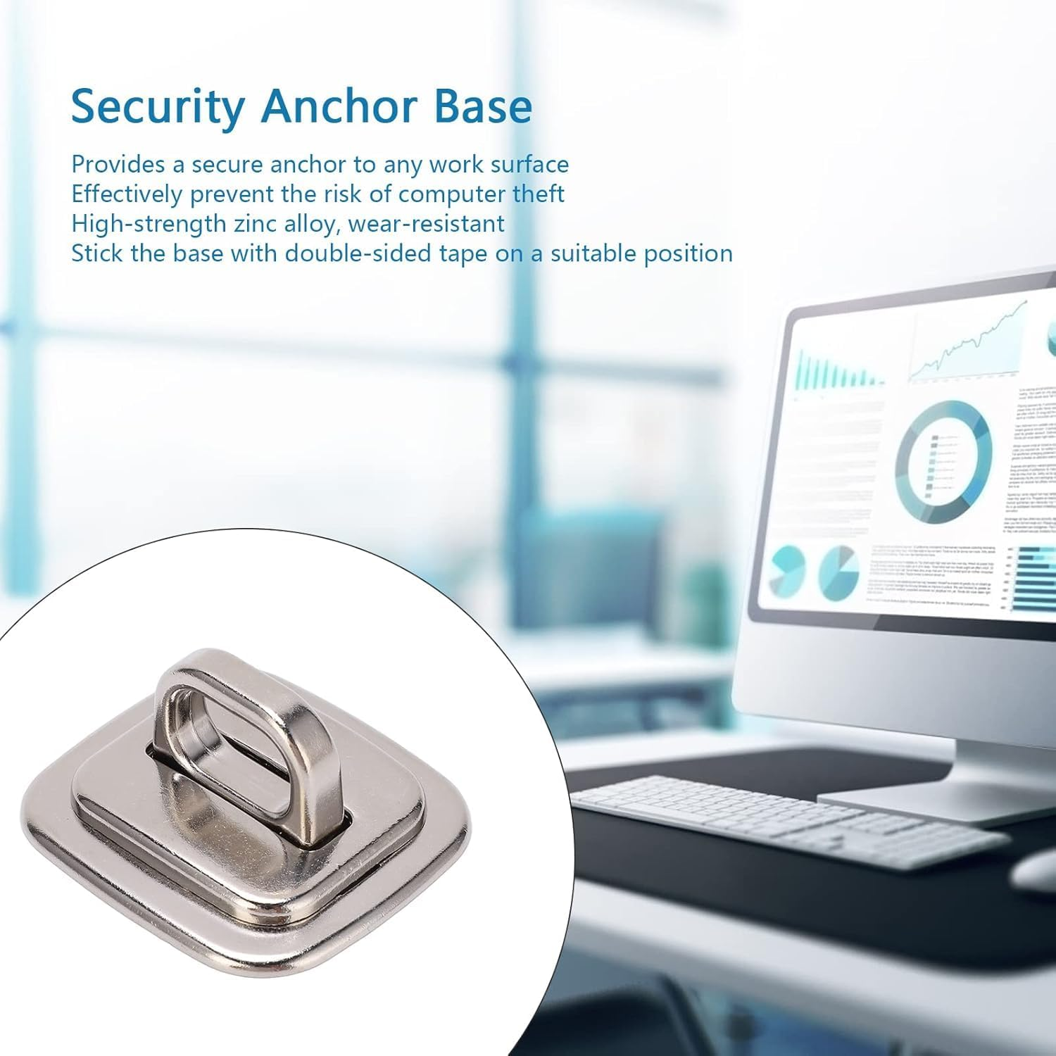 Liyquint Security Anchor Base Plate for Keyed or Combination Cable Locks, Desk Mount Anchor Accessory for Cable Locks,Self Adhesive Laptop Plate Zinc anti Theft Slot for Office Home