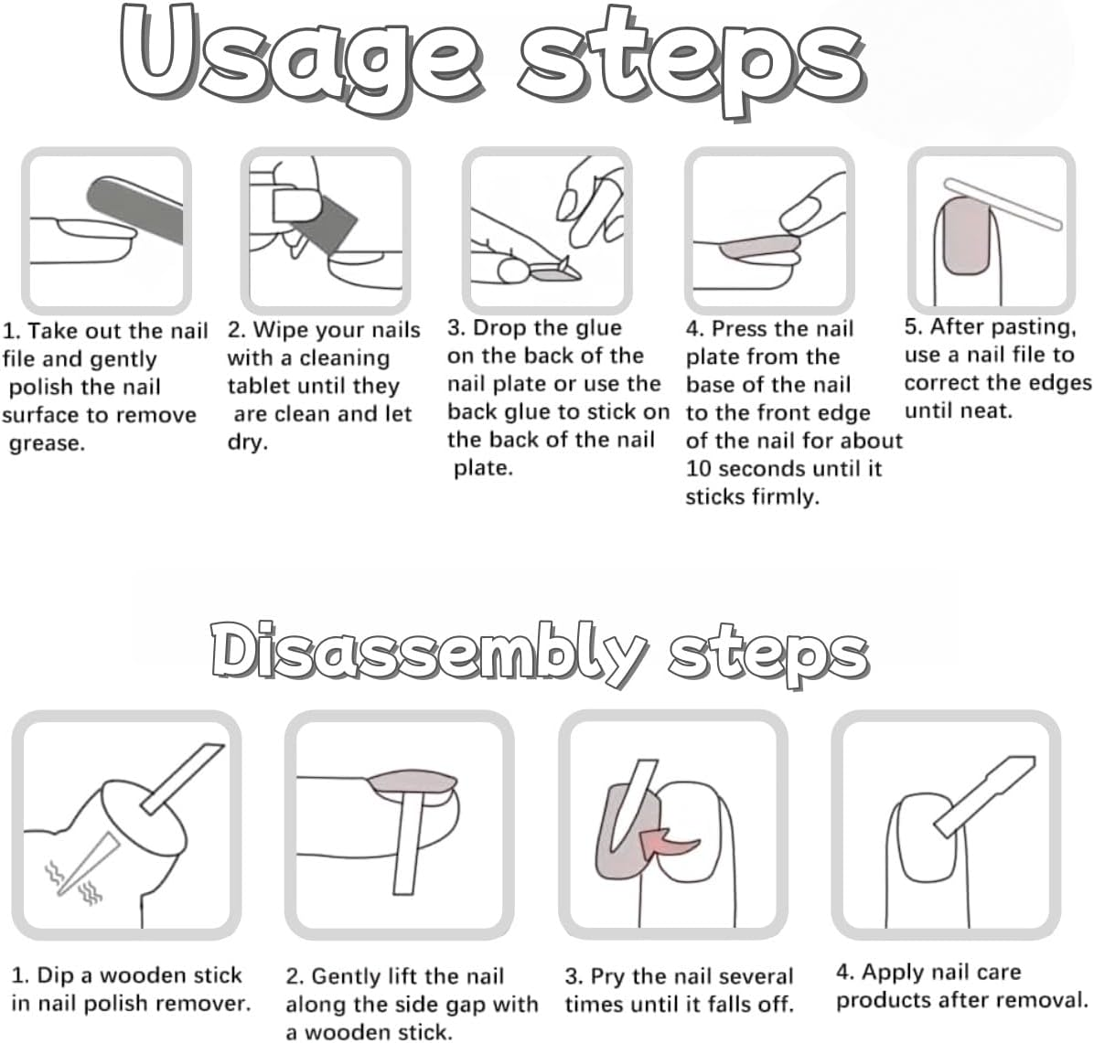 Hpessoterr 4Pcs Solid Solid Color Gradient Full Wrap Nail Polish Stickers,Diy Gel Nails Semi-Cured UV Nail Strips(64Pcs,Pink/Blue-Gray/Light Pink/White) image number 4