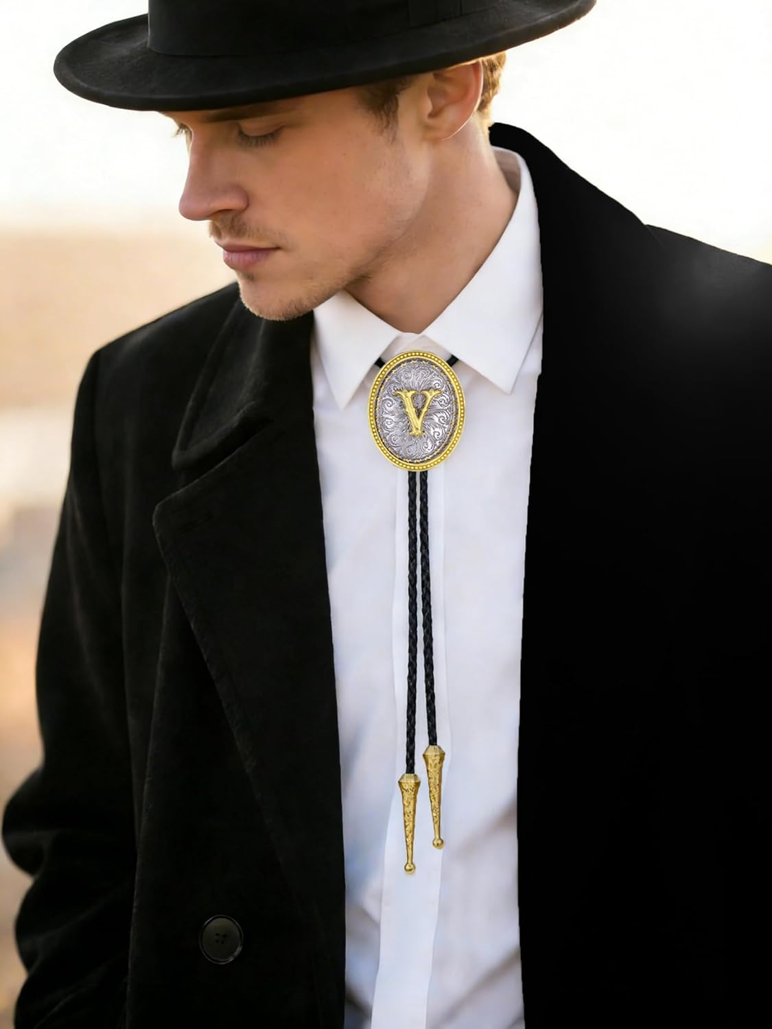 Gelconnie Western Ties for Men Gold Bolo Tie Initial Letter a to Z Native American Bola Ties Cowboy Accessories for Men Women - A image number 7