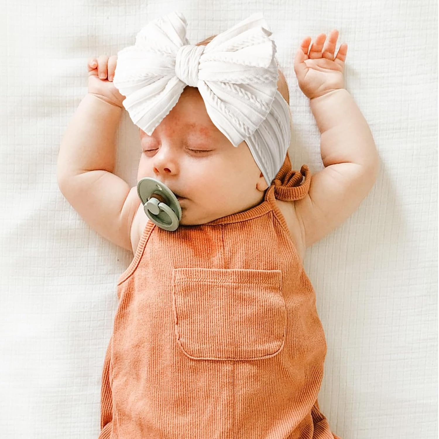 Pack of 3 Baby Girls' Headbands, Elastic Baby Headband, Nylon Soft Hairband, Girls Headband for Newborns, Toddlers (Pink and White and Beige) image number 5