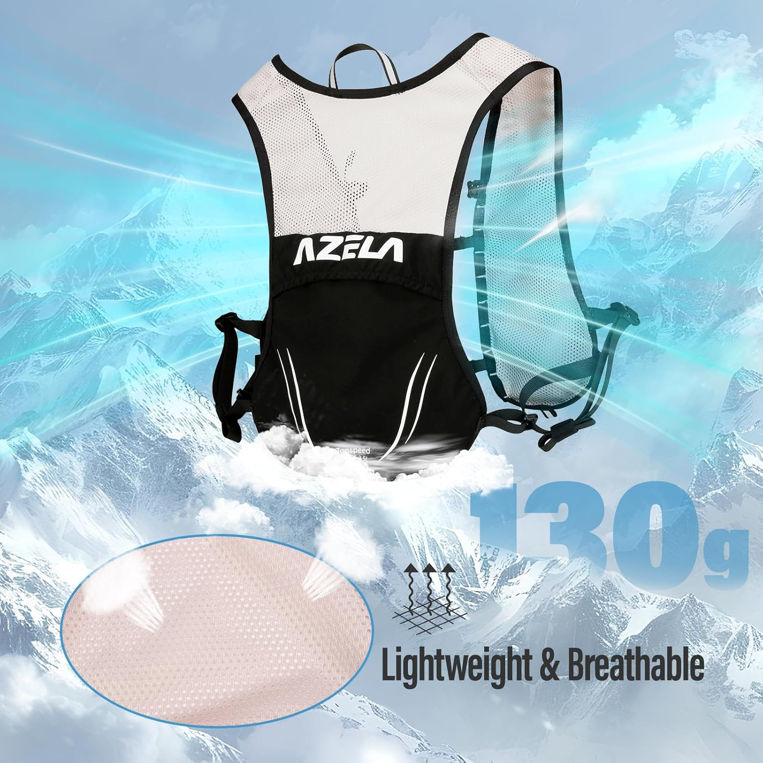 Running Vest Backpack, Lightweight Breathable Hydration Vest with Reflective Strips, Multi-Functional Adjustable Running Vests Womens Men for Outdoor Hiking Cycling - Black image number 2