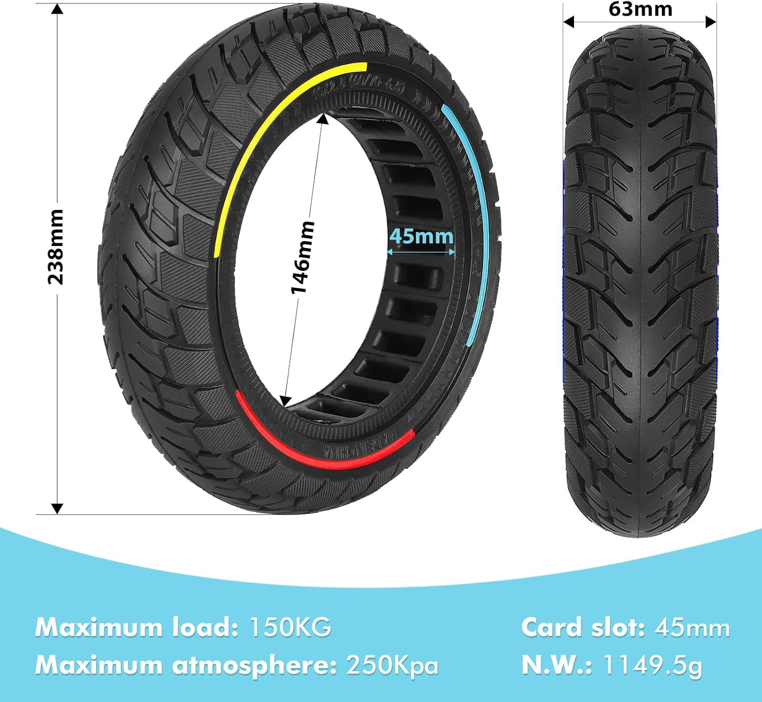 10 X 2.5 Inch Solid Tyres, 60/70-6.5 Electric Scooter, Solid Rubber Tyres for Ninebot Max G30 G30P G30LP, 10 Inch Non-Slip and Anti-Puncture Replacement Tyres image number 5