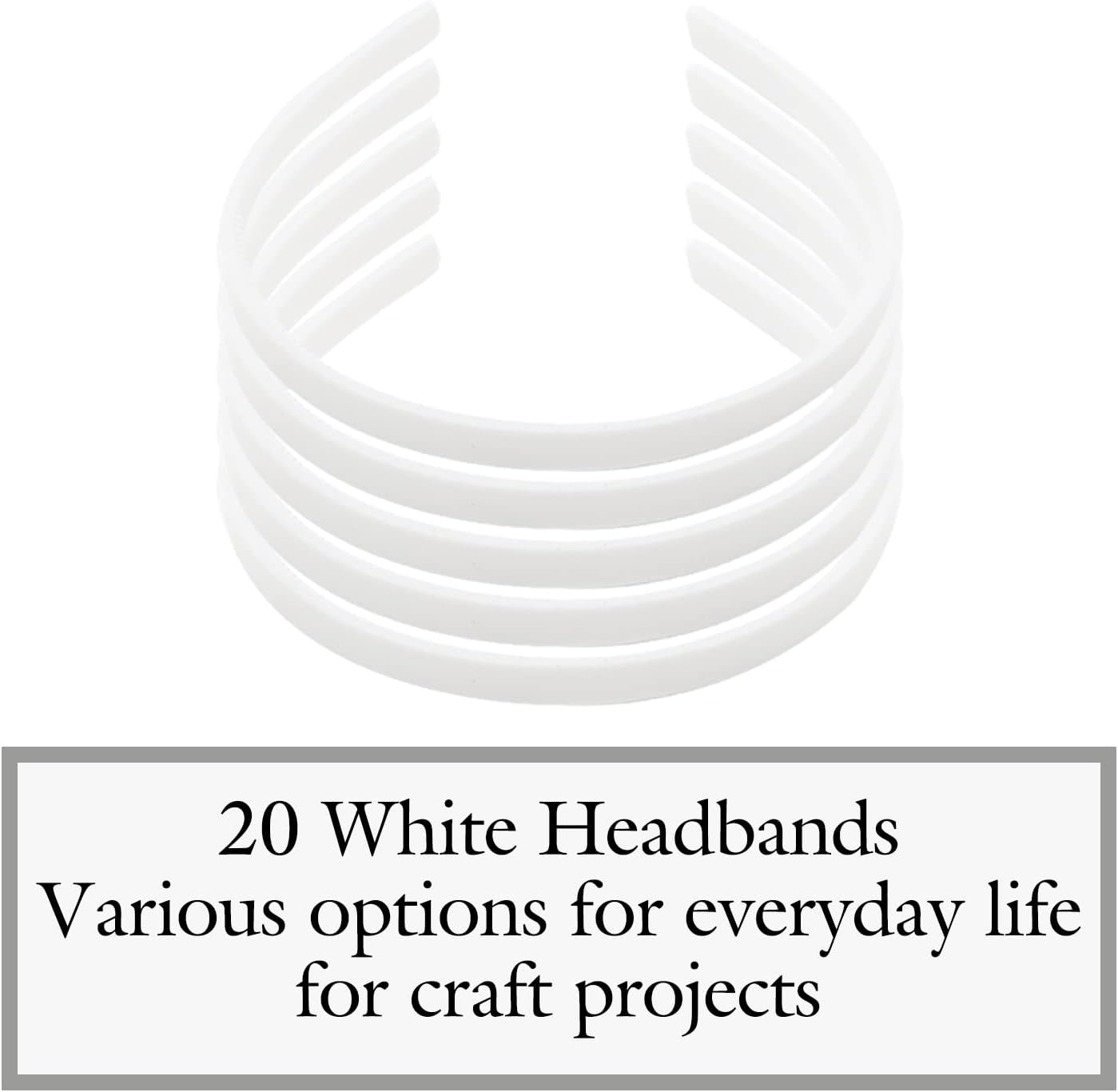 20 Pack White Plain Blank 1CM Slim Thin Hard Plastic Headband Hairband Elastic Hair Hoop Holder Clasp Tiara Crown Headpiece Crafting DIY Accessories for Women Girl image number 3