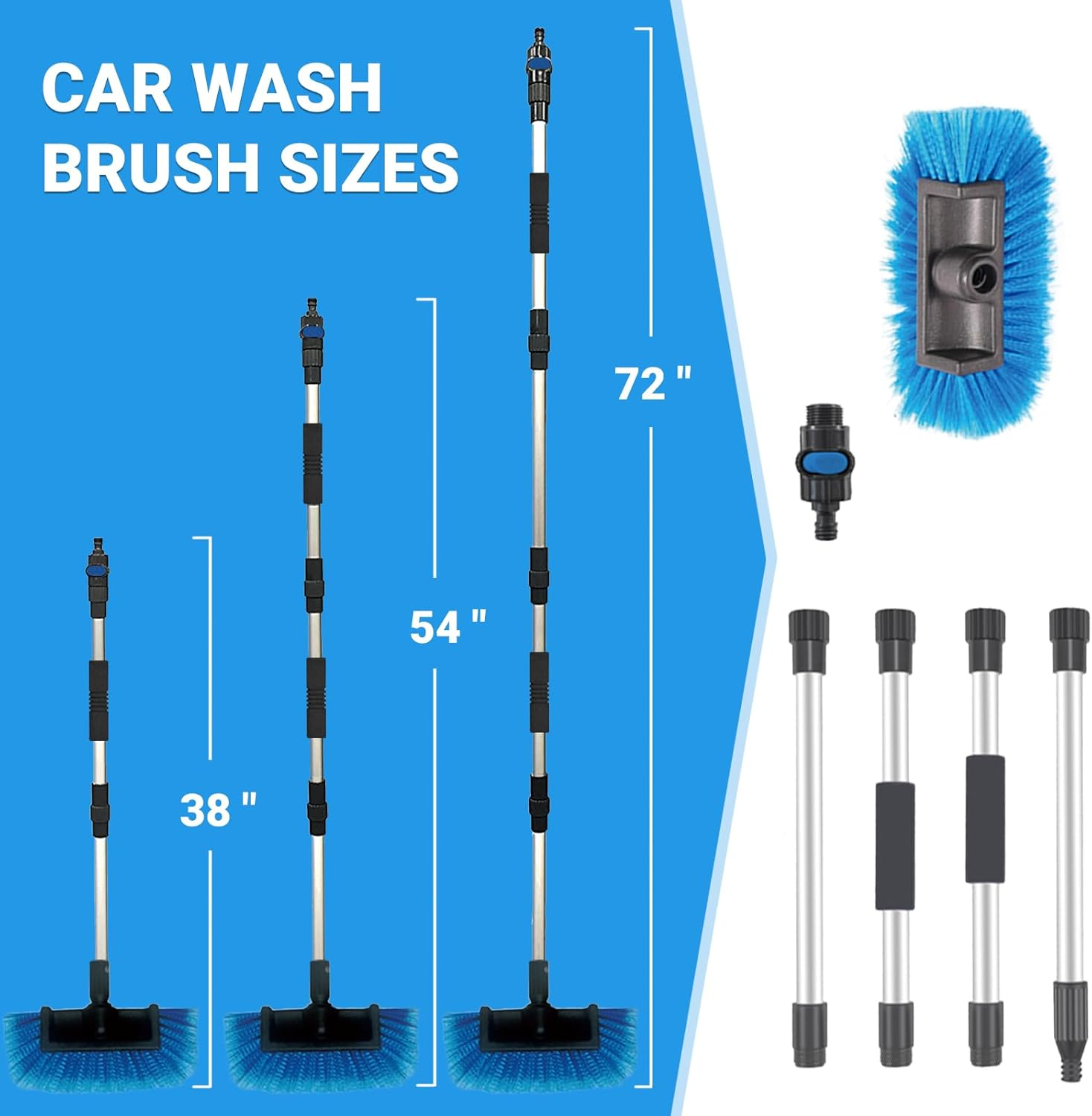 72" Car Wash Brush with Long Handle, On/Off Switch for Car RV Truck Boat Washing Brush, Complete Cleaning Kit with Car Wash Mop Windshield Squeegee Multifunctional Wash Brush image number 4