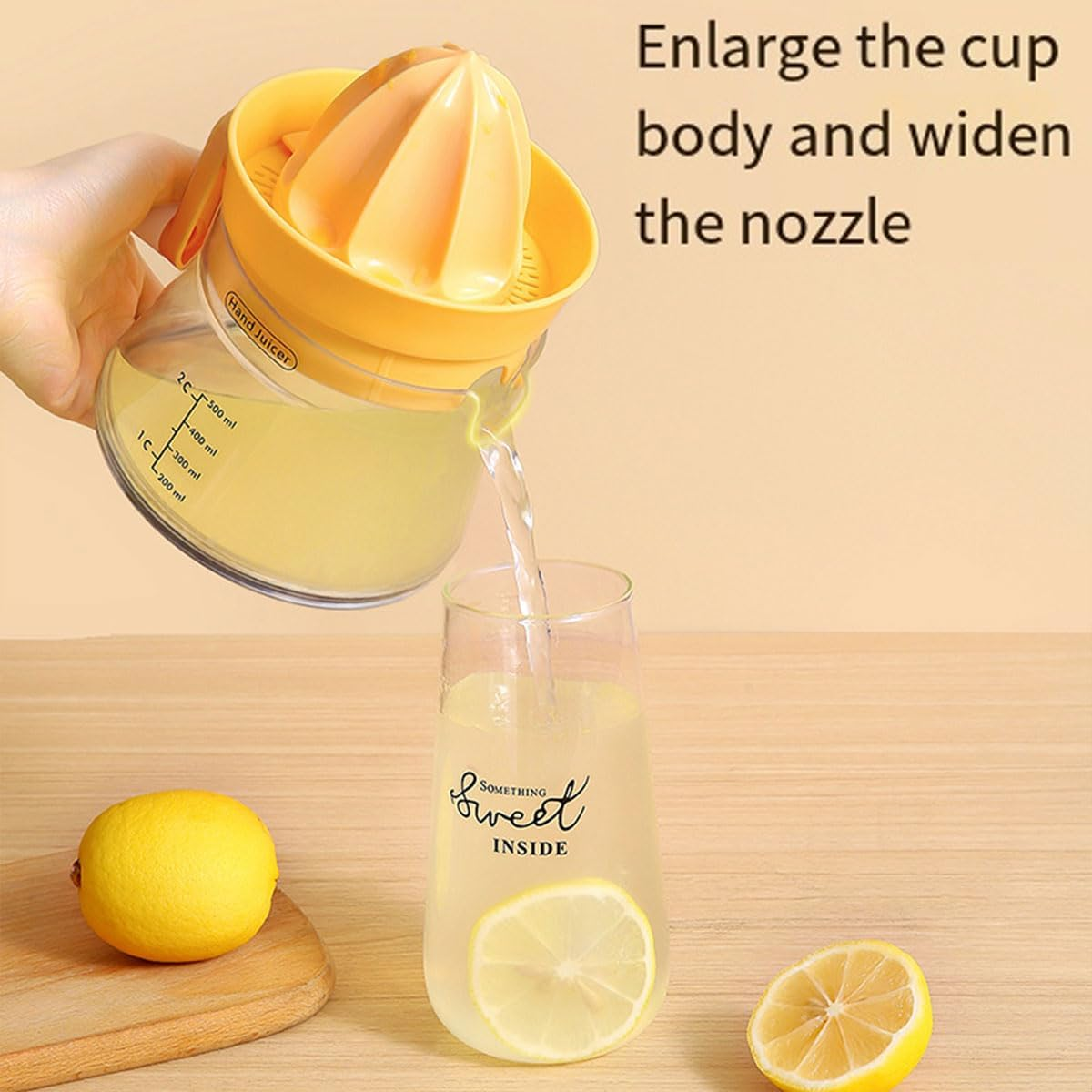 AIMALL Multi-Functional Manual Juicer for Orange and Lemon, Small Household Citrus Juicer with Pulp Separator, Durable Hand Press Fruit Juicer - Yellow image number 6