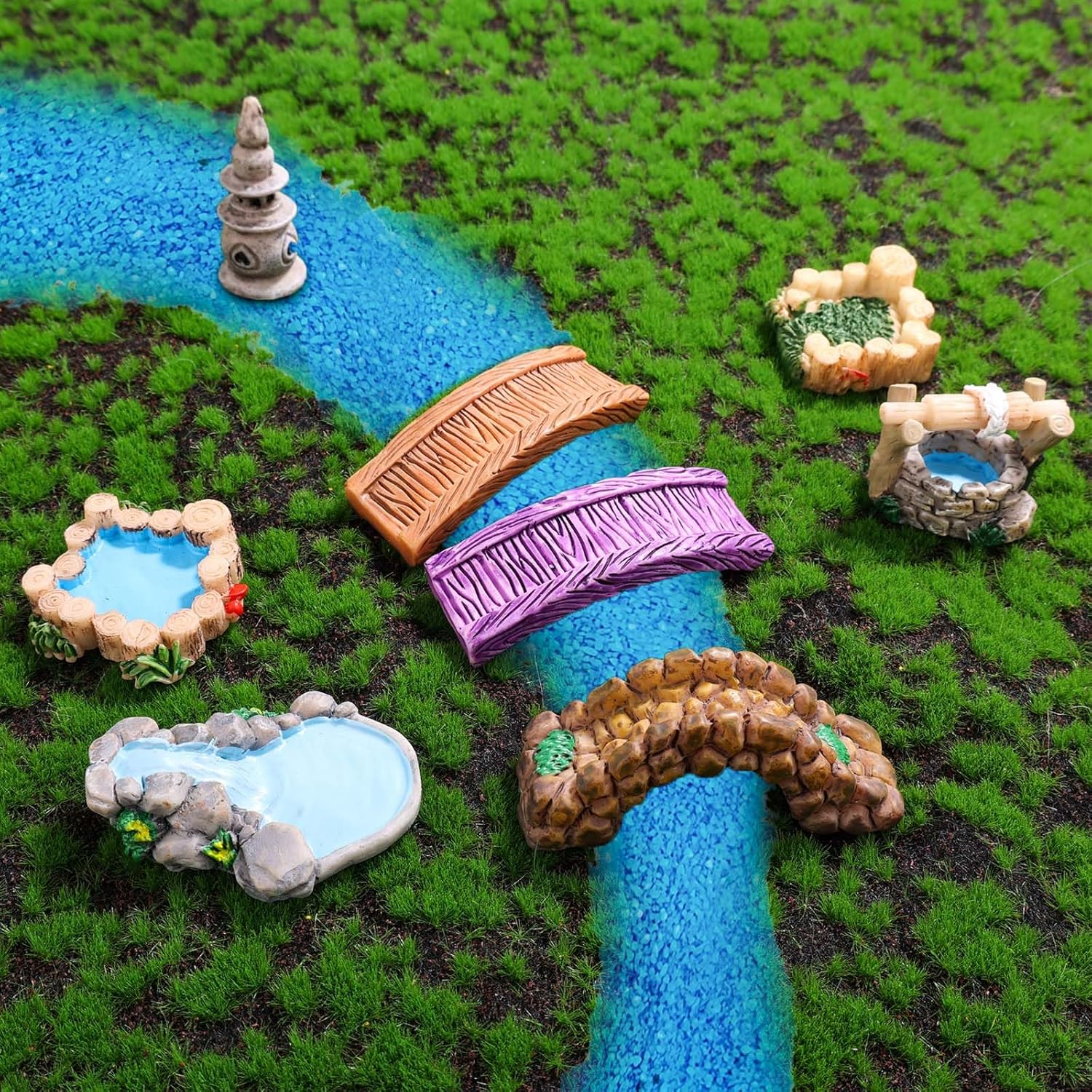 Gosknor 9Pcs Pond Lawn Garden Ornament, Garden Figurines Garden Accessories Landscape Decoration Mini Meditation Zen Tray Items Kit for DIY Craft Garden Decor image number 4