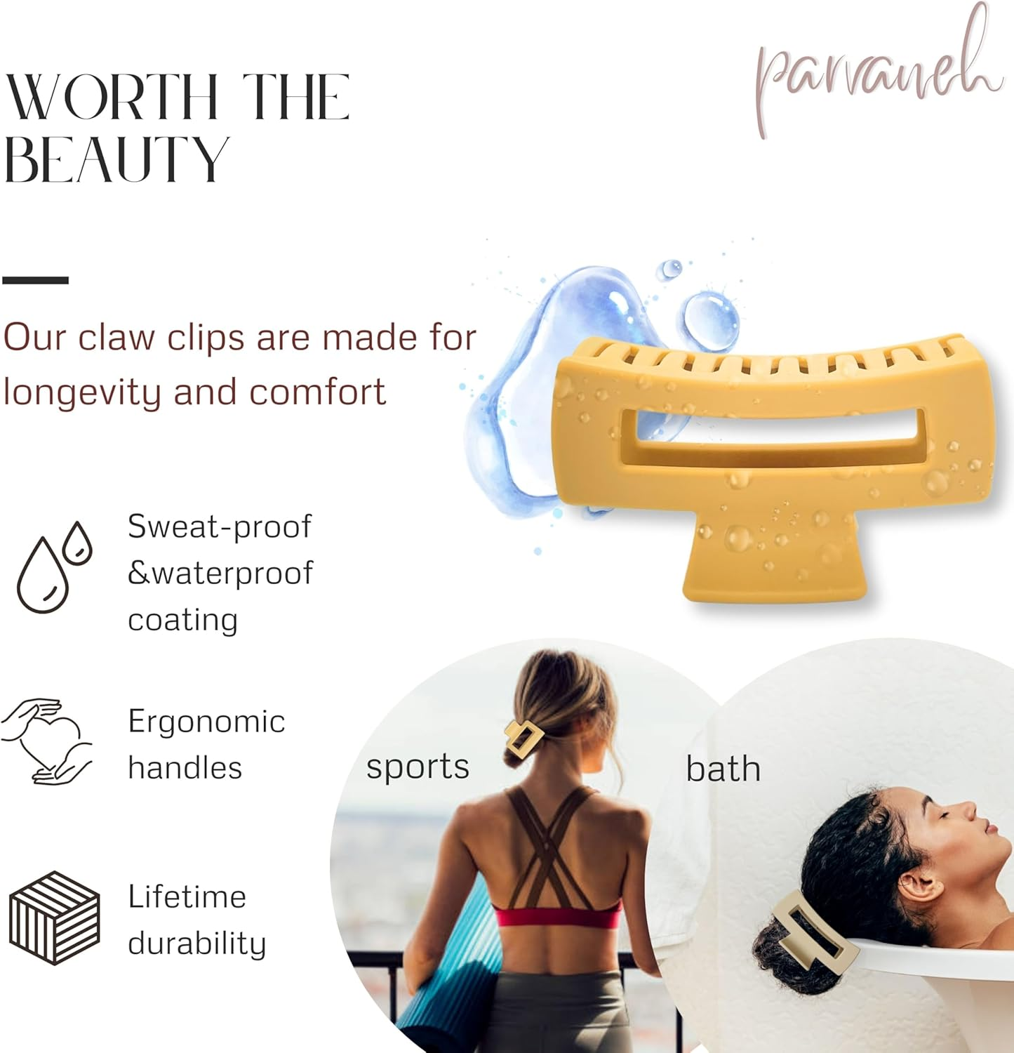 Parvaneh 8 Pack Claw Clips,4.3-Inch Large & 3.5-Inch Square Hair Clips Medium,Hair Clips Set for Women Hair Styling,Rubberized Matte,Strong,Neutral Colors image number 3