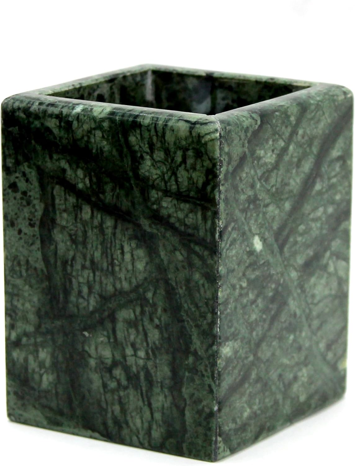 KLEO - Bathroom Accessory Set Made from Natural Green Stone - Bath Accessories Set of 4 Includes Soap Dispenser Toothbrush Holder Tumbler and Soap Dish (Green) - Green image number 2