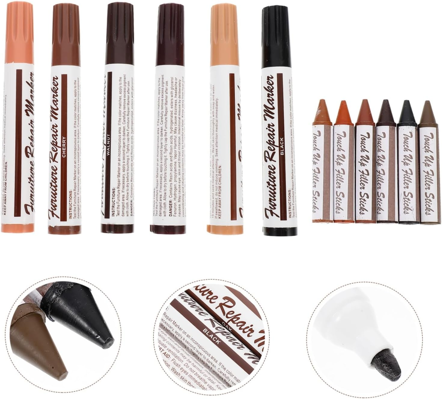 Furniture Touch-Up Pen and Repair Kit 12Pcs Set Wood Furniture Scratch Marker Touch up Marker for Floor Doors and in Home Use