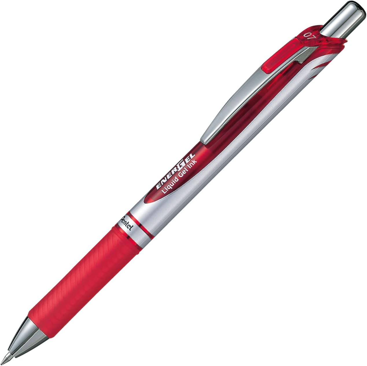 Pentel 0.7Mm Fine Point Energel-Xm Refilable Retractable Gel Roller with Metallic Looking Barrel - Red