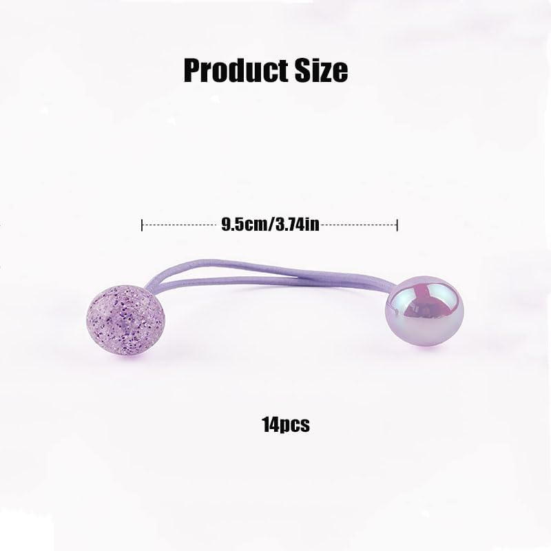 14Pcs Girl Double Balls Elastic Ponytail Holders, Large round Twin Bead Hair Ties, Bright Multicolored Bauble Hair Elastics for Toddler Kids, Value Pack for Stylish and Secure Hairstyles image number 6