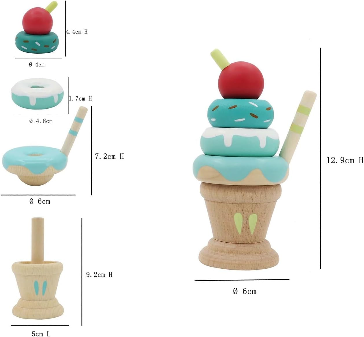 Kaper Kidz CALM & BREEZY Wooden Stacking Tower - Ice Cream Strawberry - Colorful Stacking Blocks image number 2
